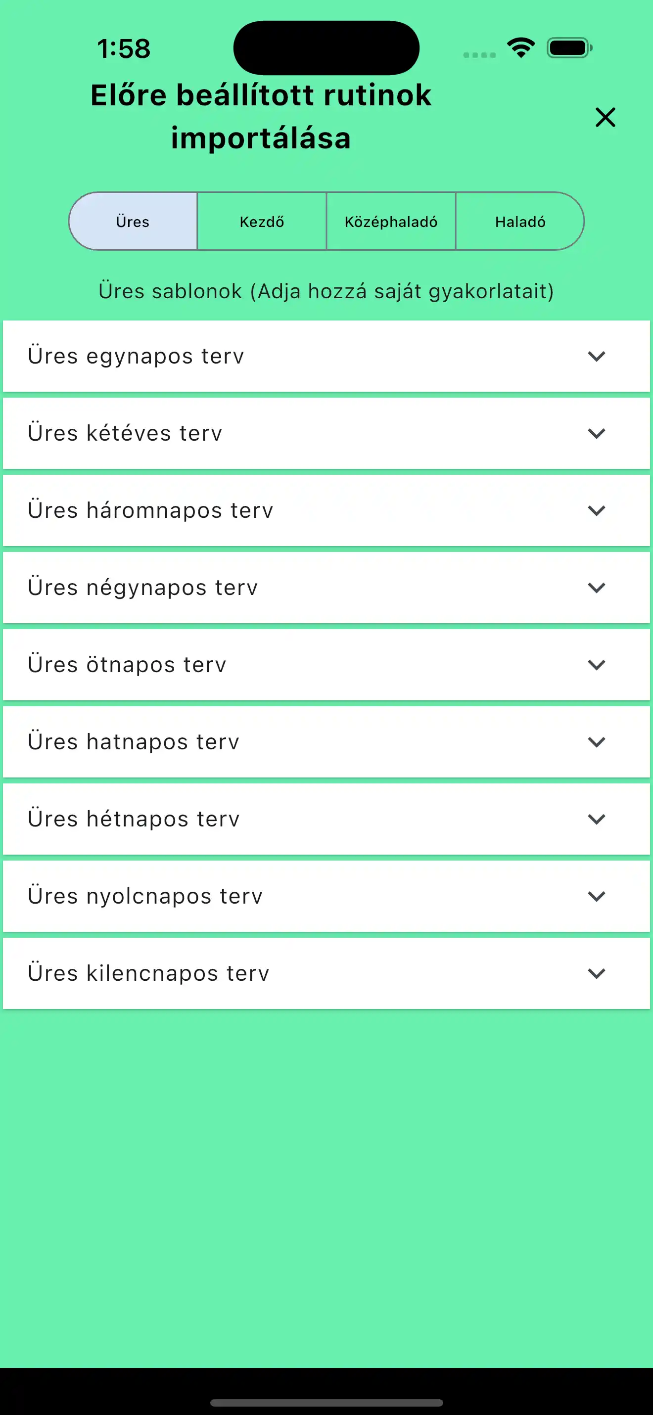Rutinok importálása előre beállított üres telefonon