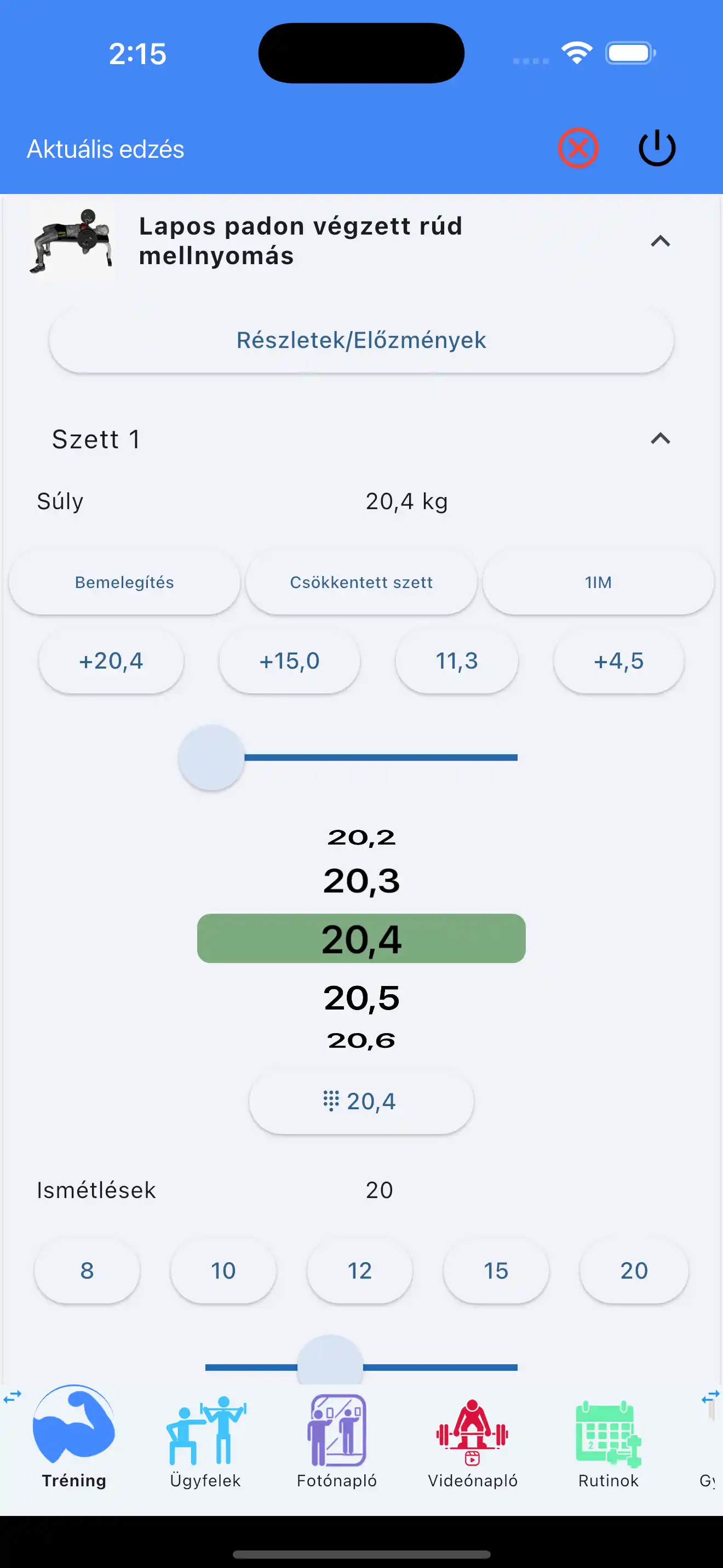 Súlyemelés követés telefonon