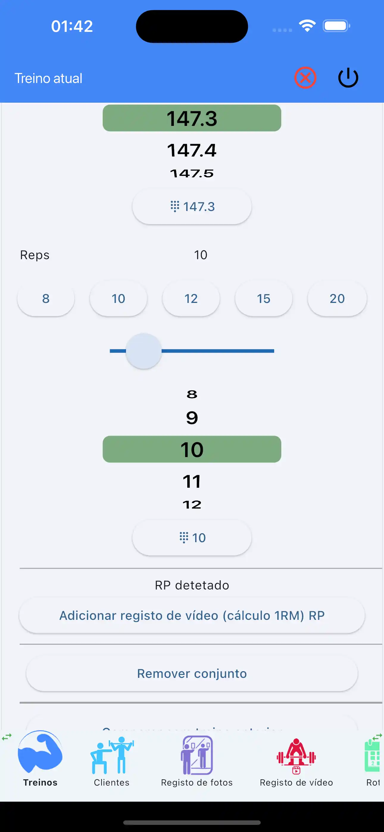 Aggiungi video log del PR 1RM