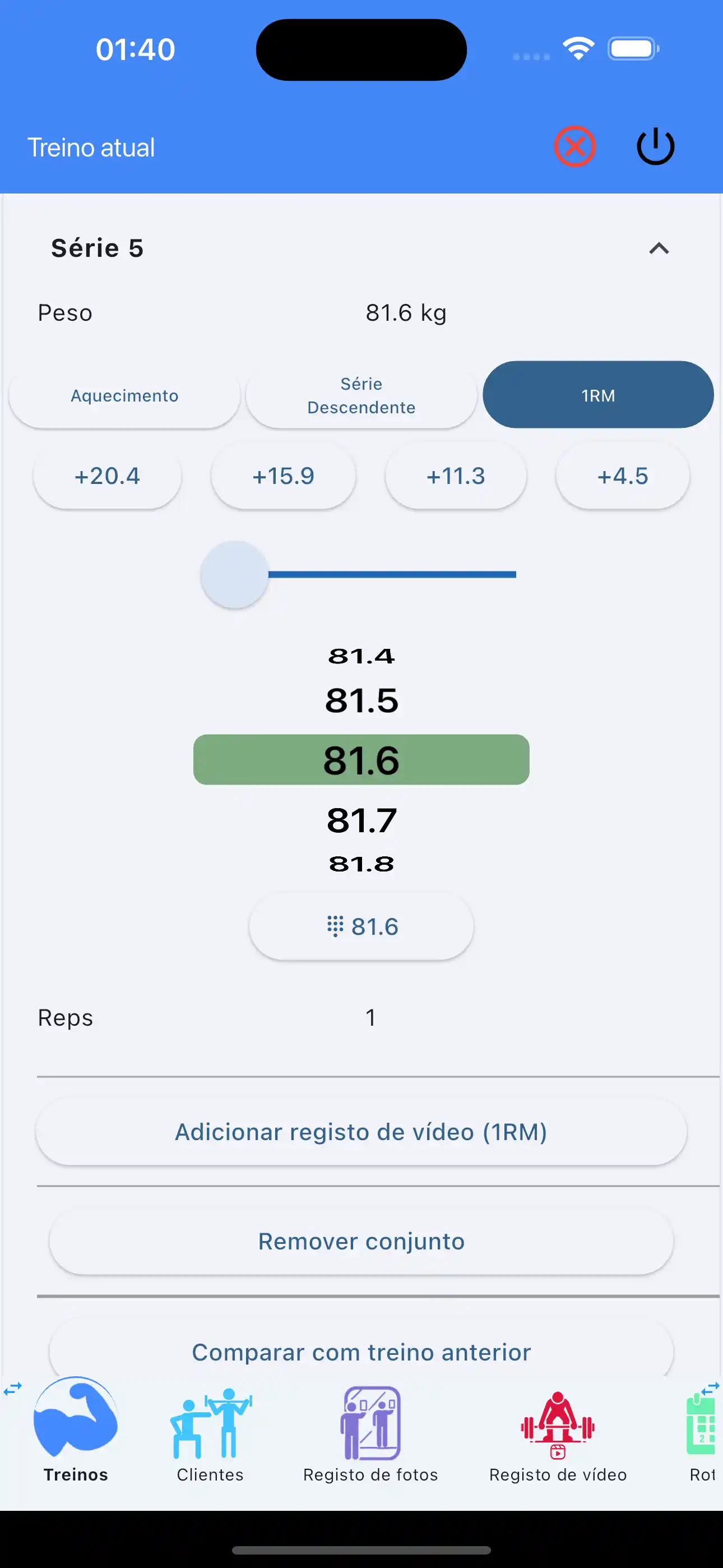 Aggiungi registro video 1rm