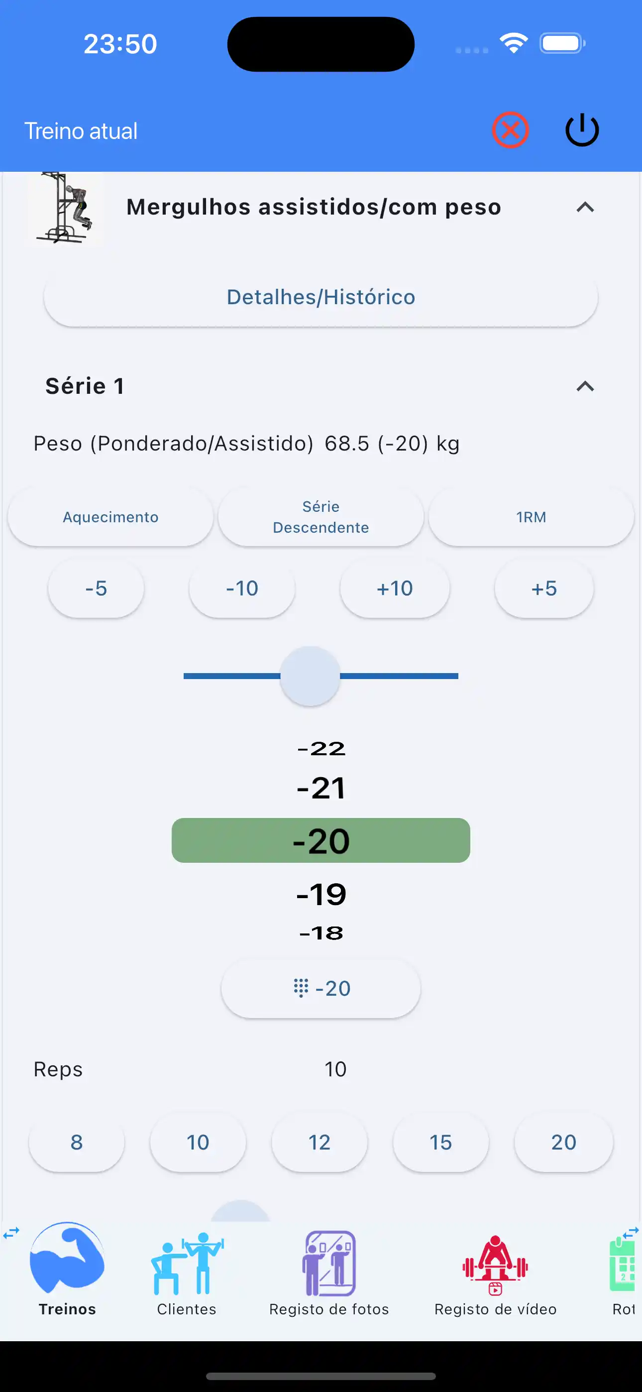 Monitoraggio degli esercizi assistiti/pesati su telefono