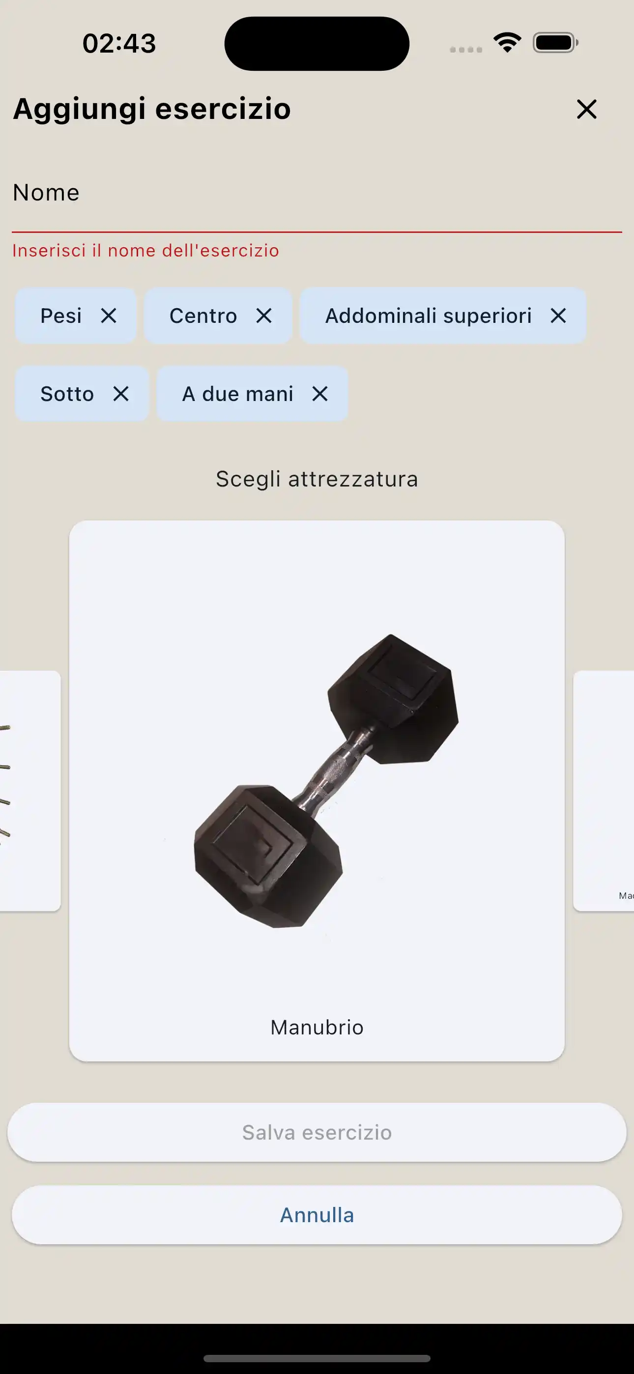 Creazione esercizio attrezzatura telefono