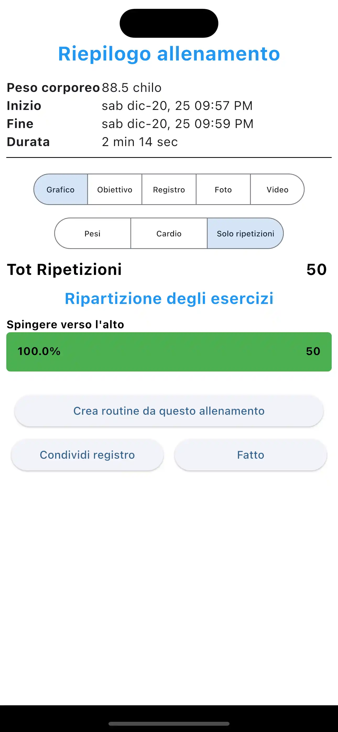Riepilogo Allenamento Solo Ripetizioni