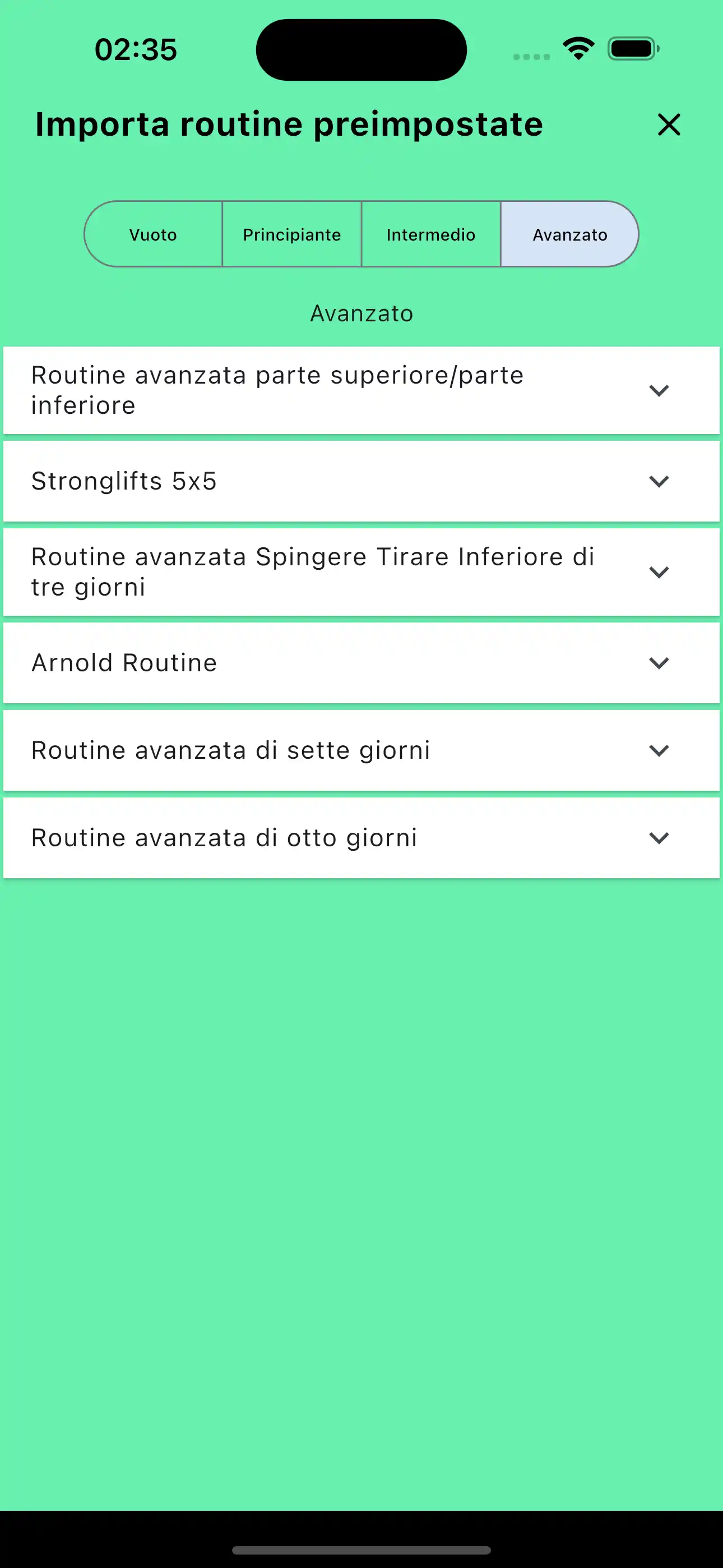 Importazione routine modelli predefiniti telefono