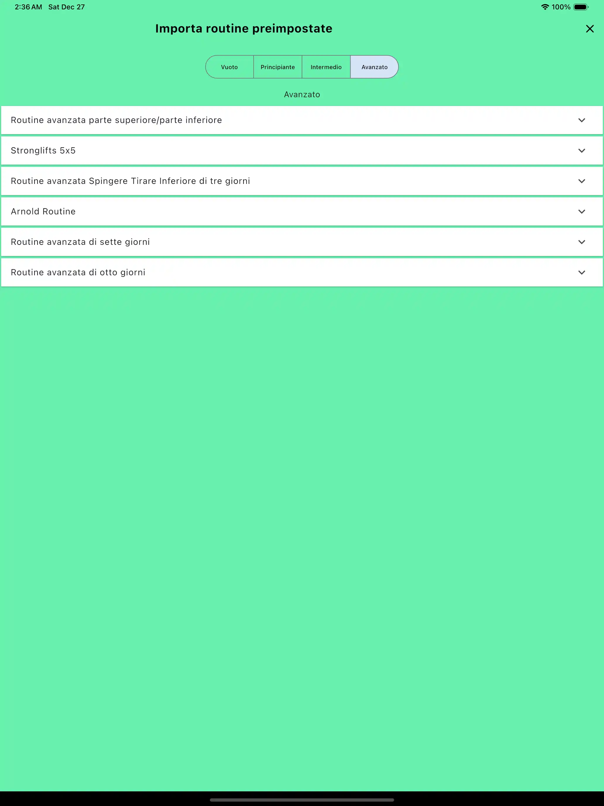 Modelli predefiniti di importazione routine tablet