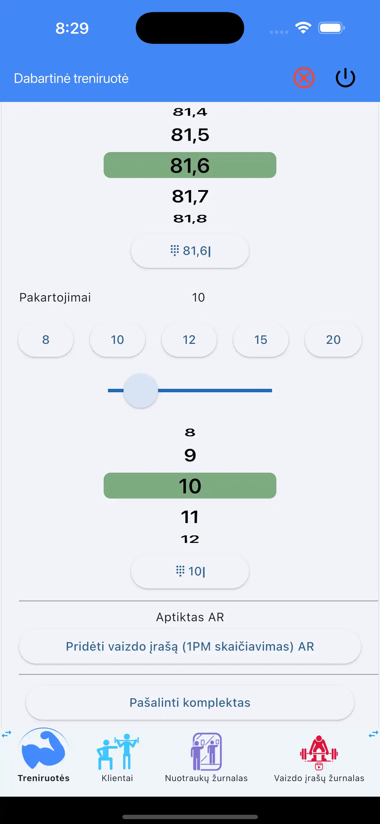 Pridėti 1rm PR vaizdo įrašo žurnalą