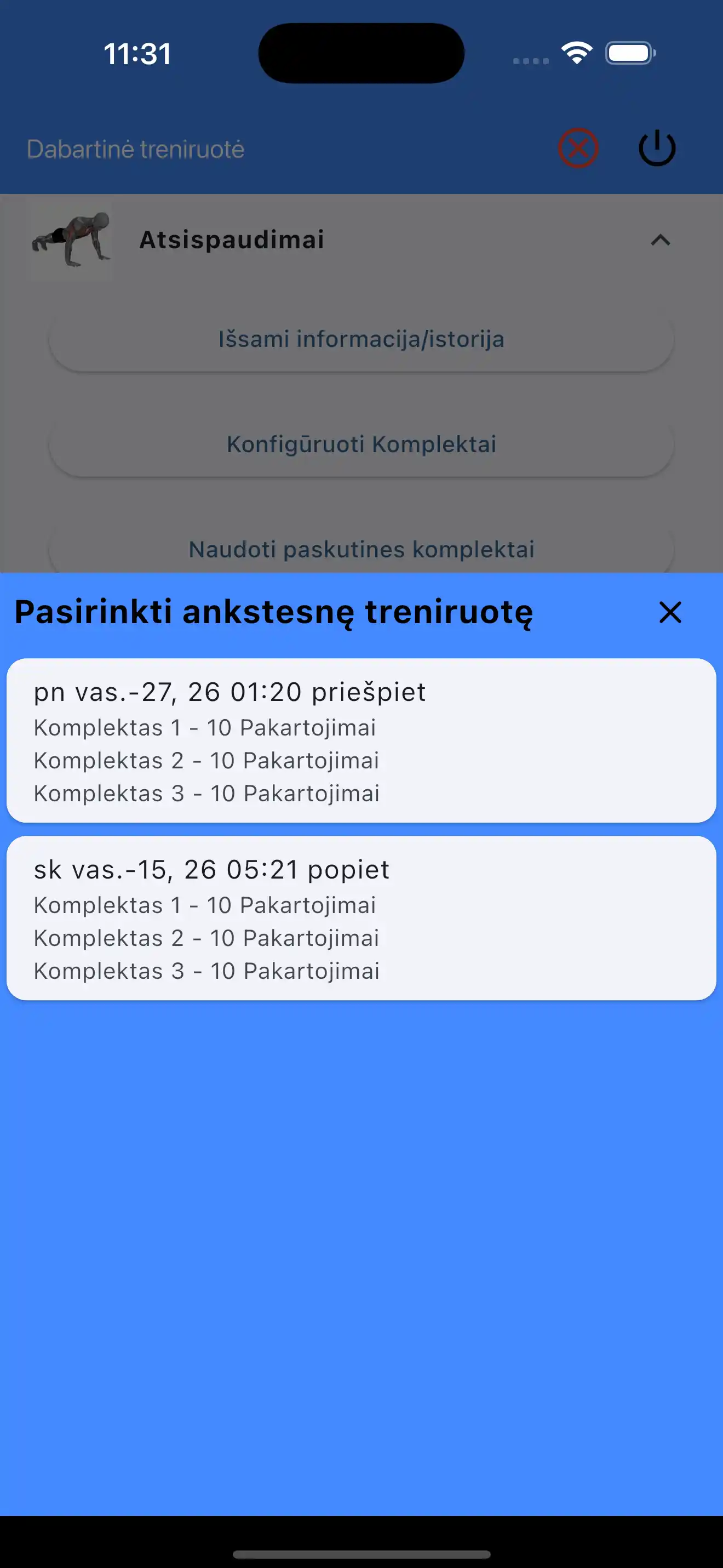 Pasirinkti paskutinius rinkinius tik pakartojimai