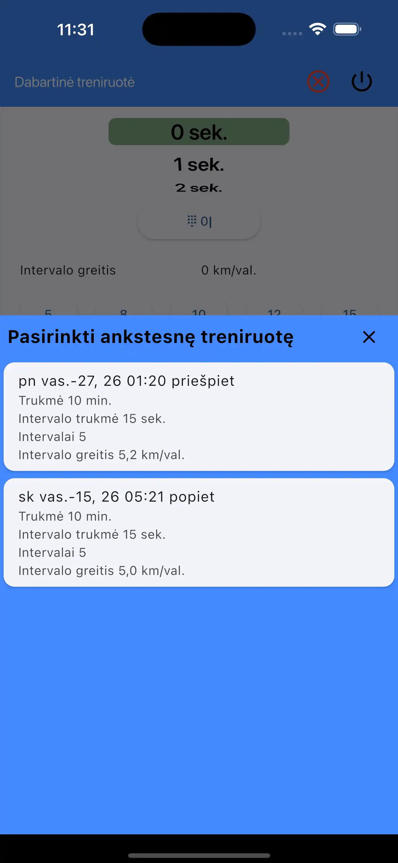 Pasirinkti paskutinius nustatymus kardio apšilimas