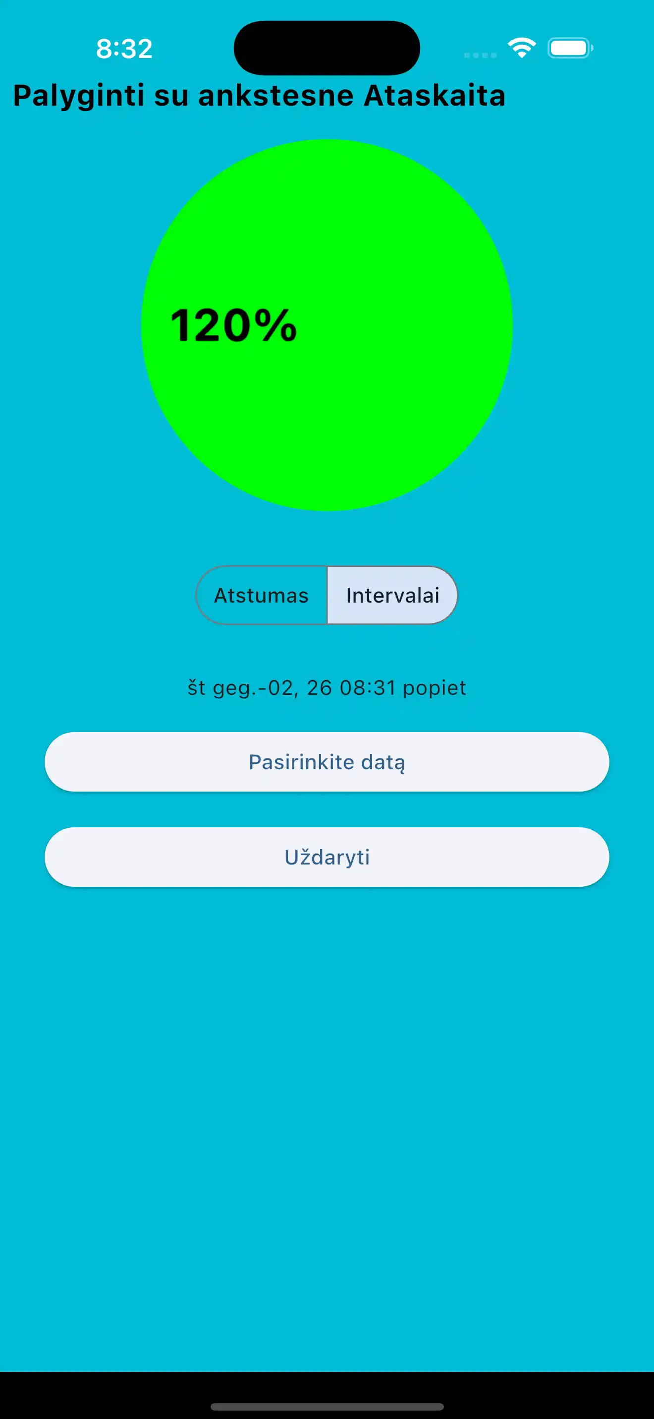 Palyginkite ankstesnius kardio intervalus