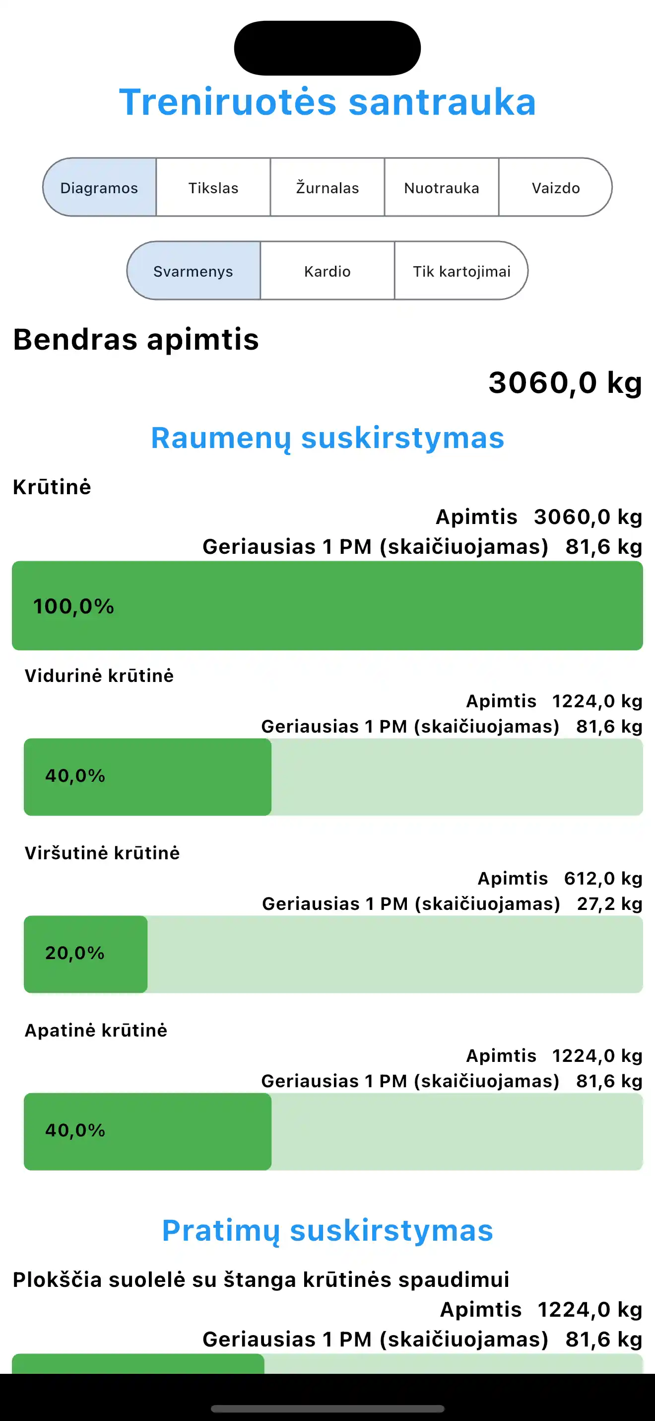 Treniruotės suvestinė