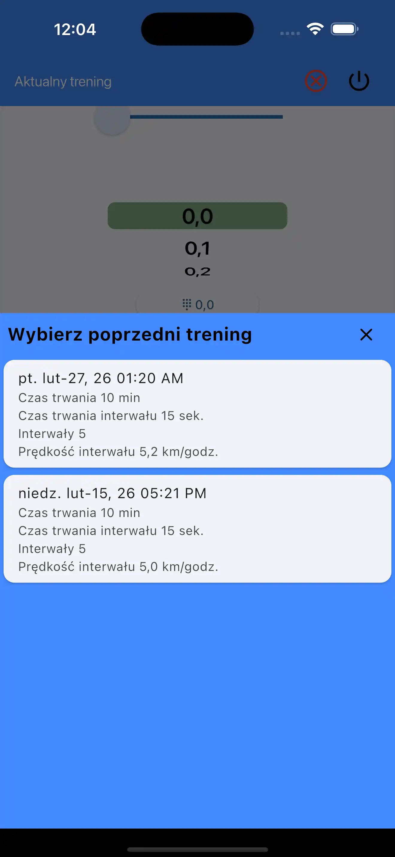 Wybierz ostatnie ustawienia interwałów cardio HIIT