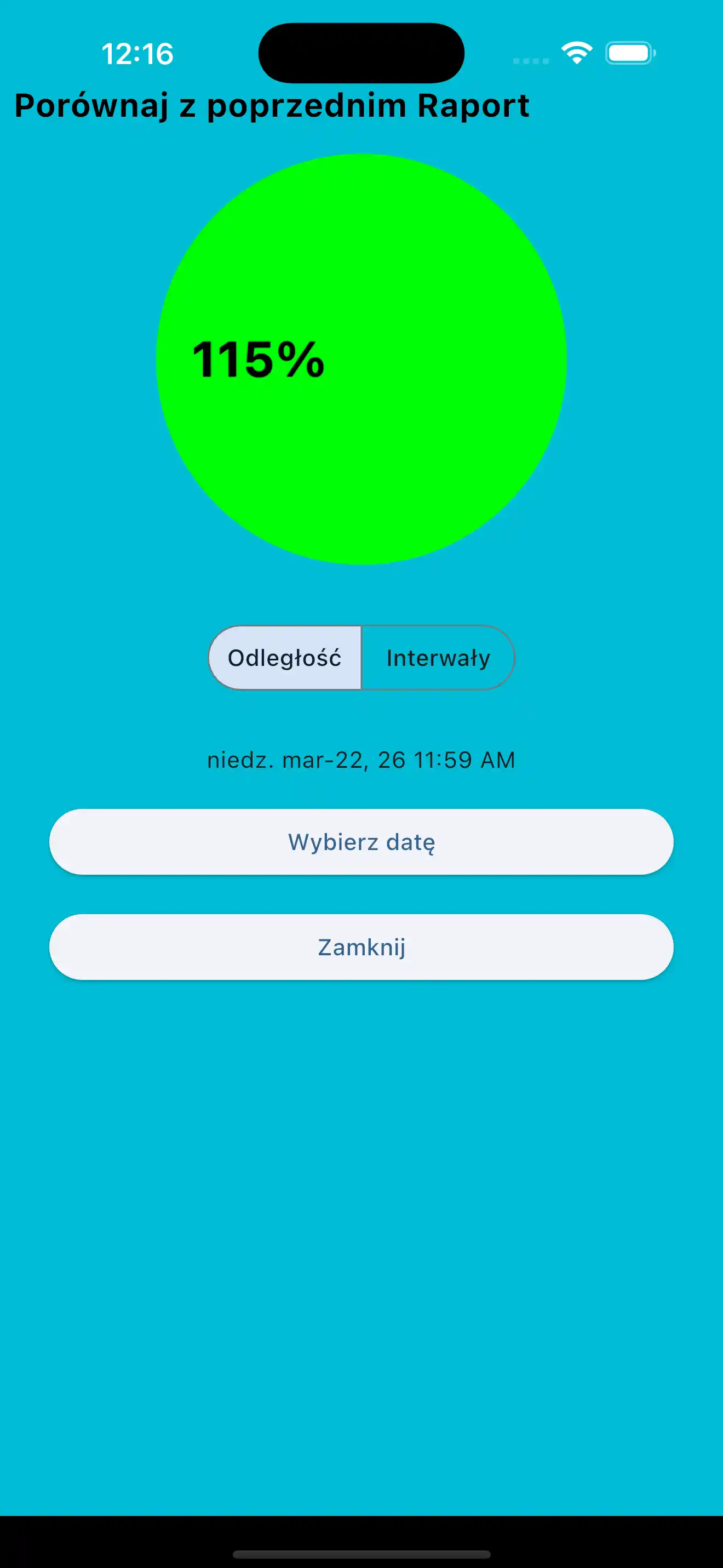 Porównanie poprzedniego dystansu interwałów cardio