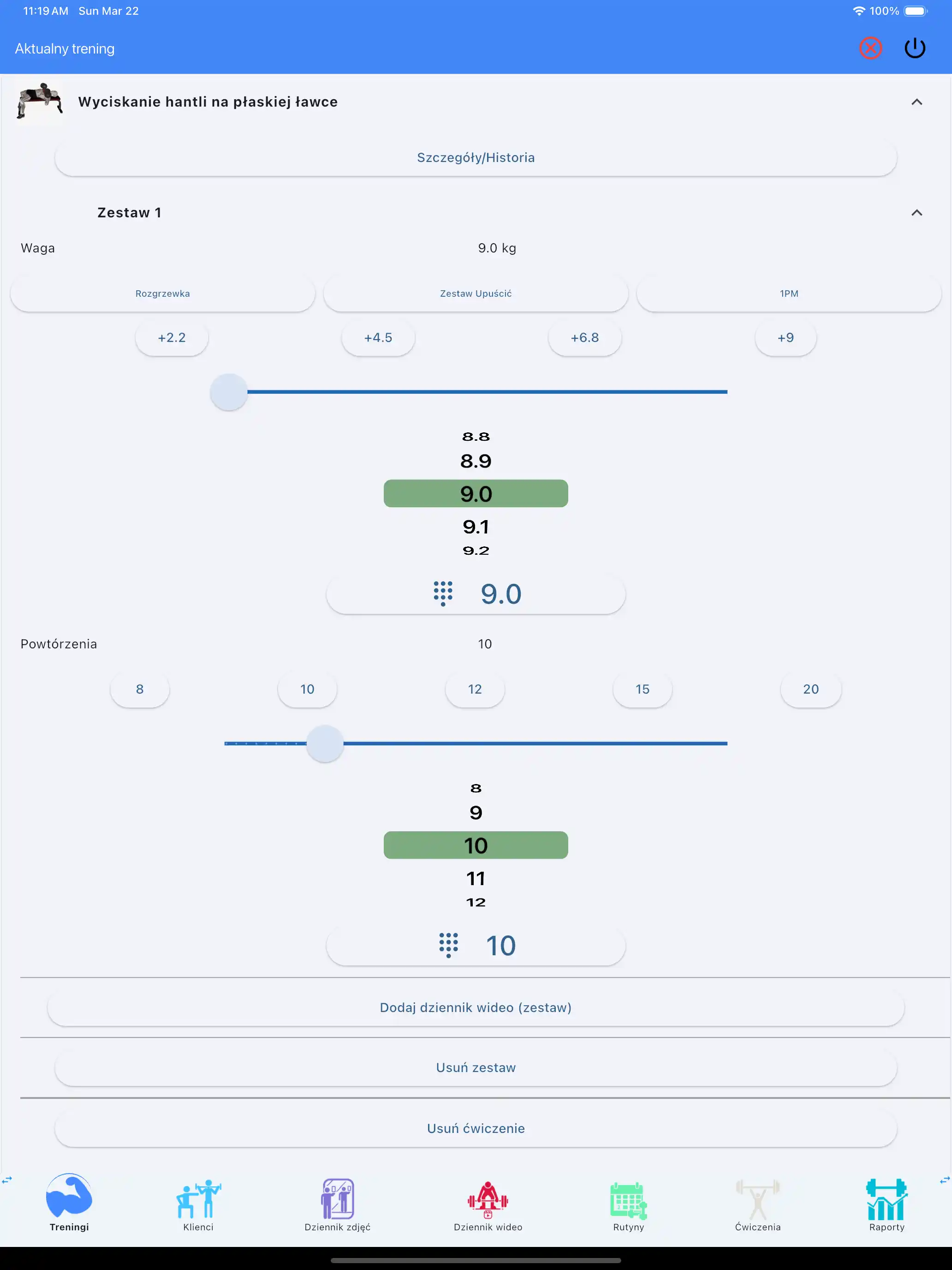 Śledzenie ćwiczeń ze sztangielkami na tablet / ipad