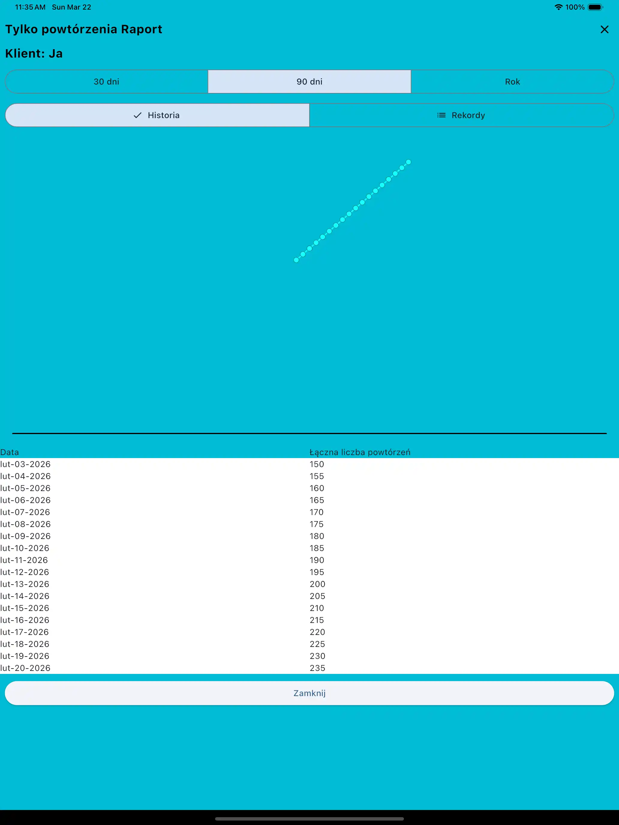 Raport tylko powtórzenia na tablet