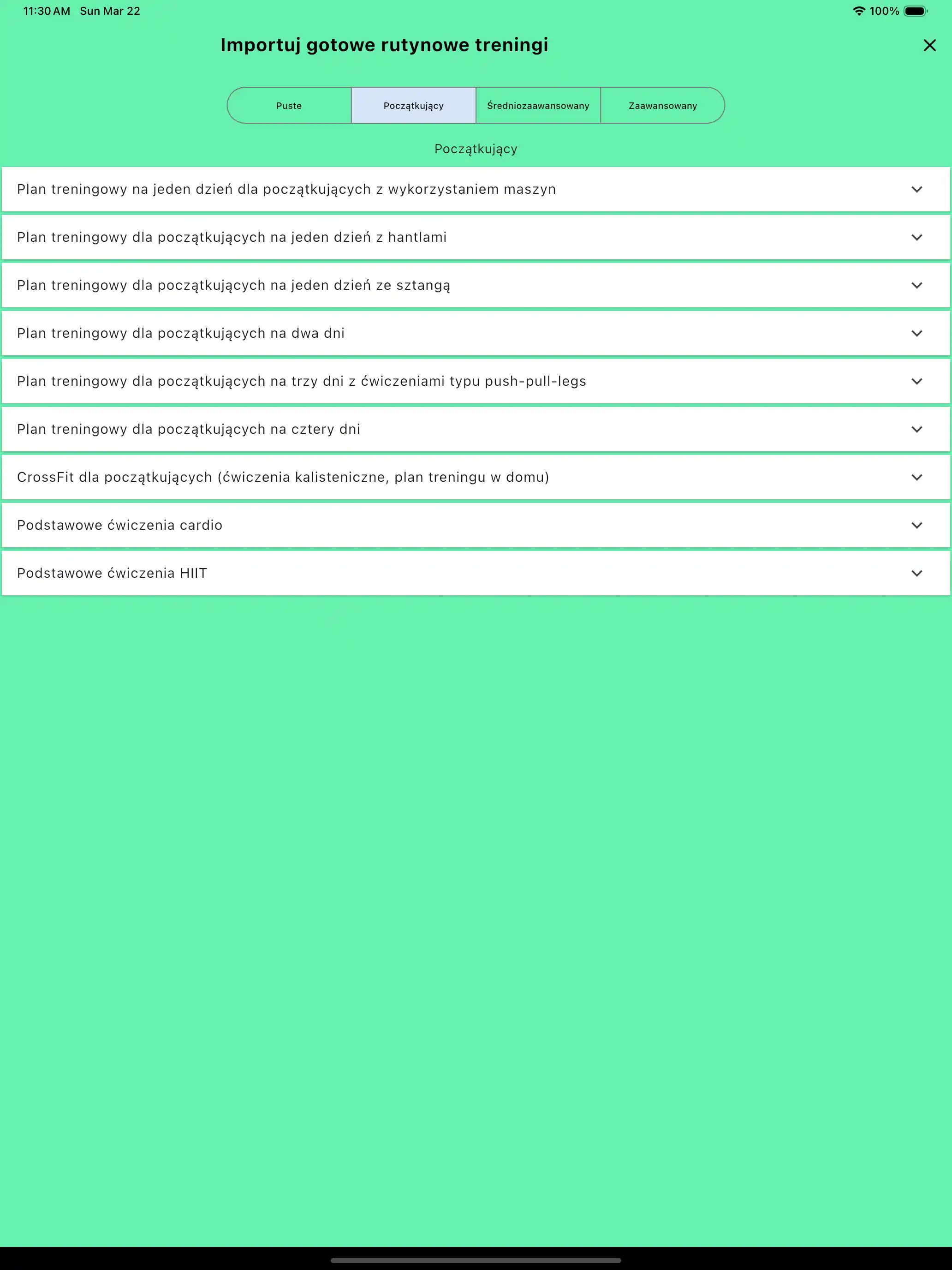 Import rutyn domyślne szablony na tablet