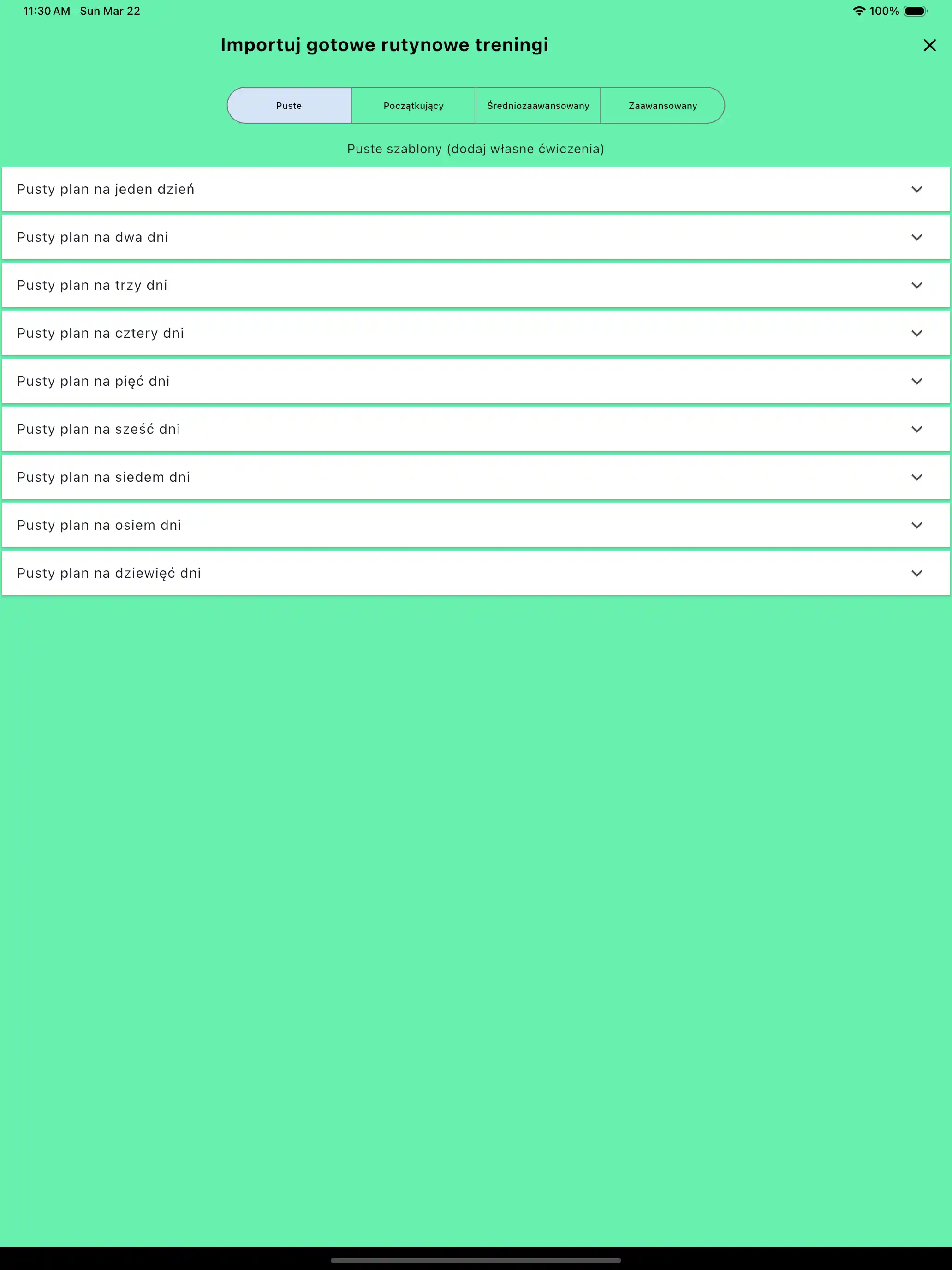 Import rutyn puste szablony na tablet