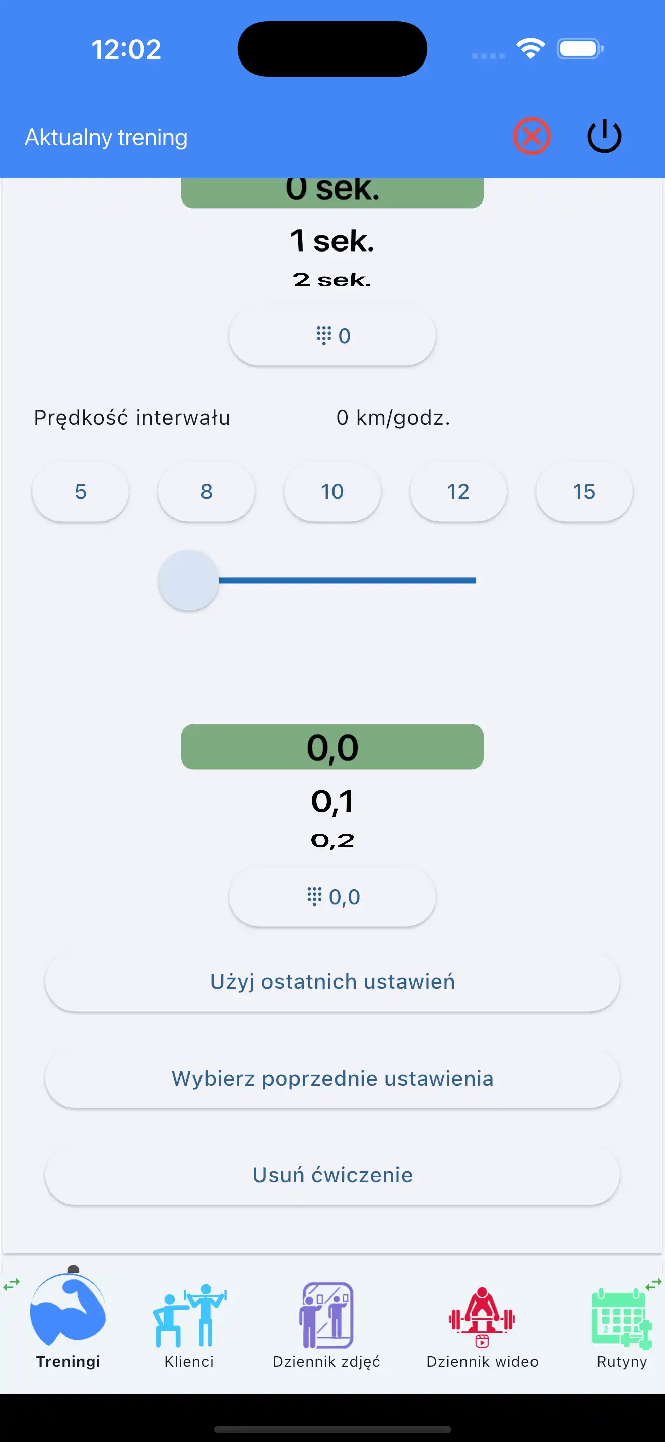 Użyj ostatnich ustawień cardio