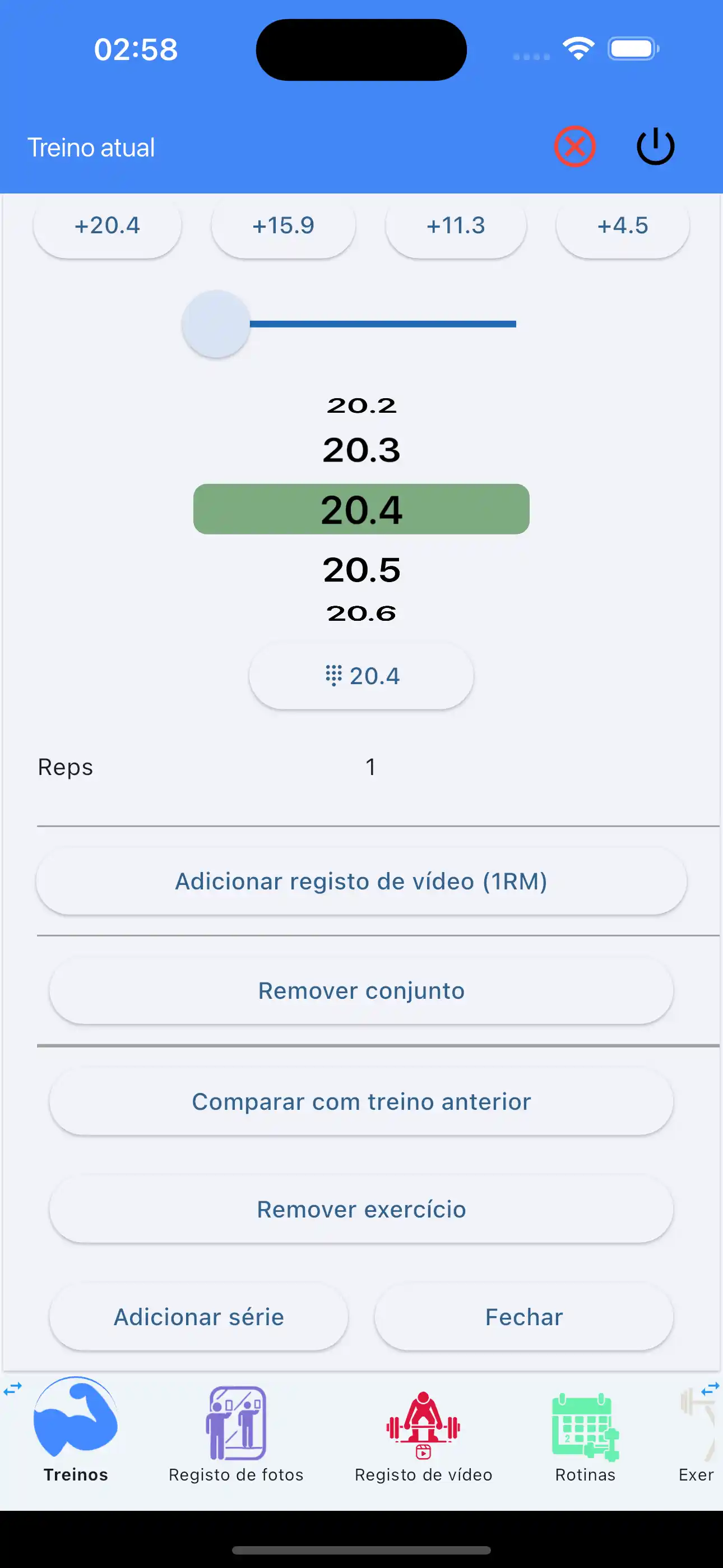 Adicionar vídeo de registro de 1rm