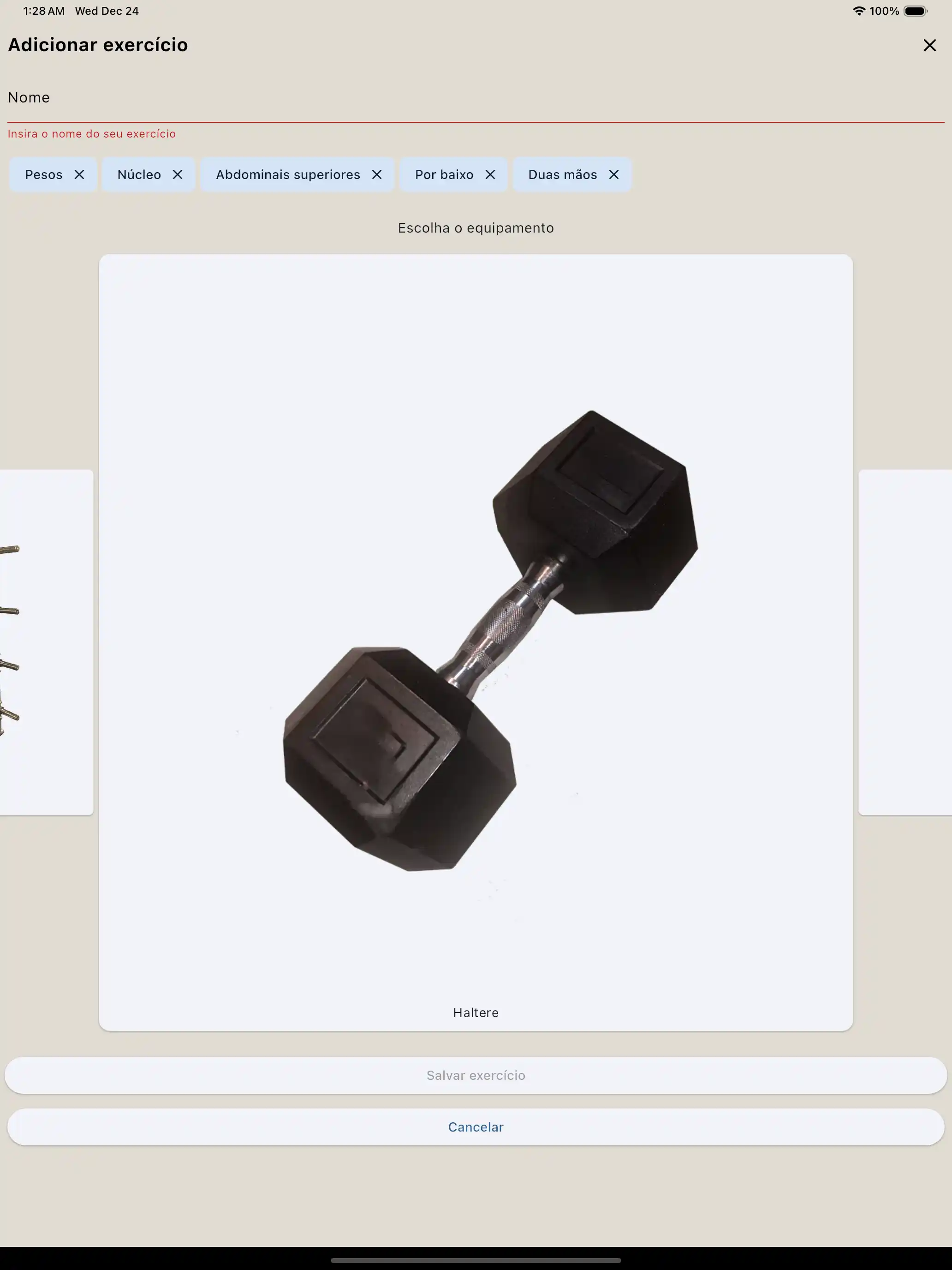 Tablet para criação de exercícios
