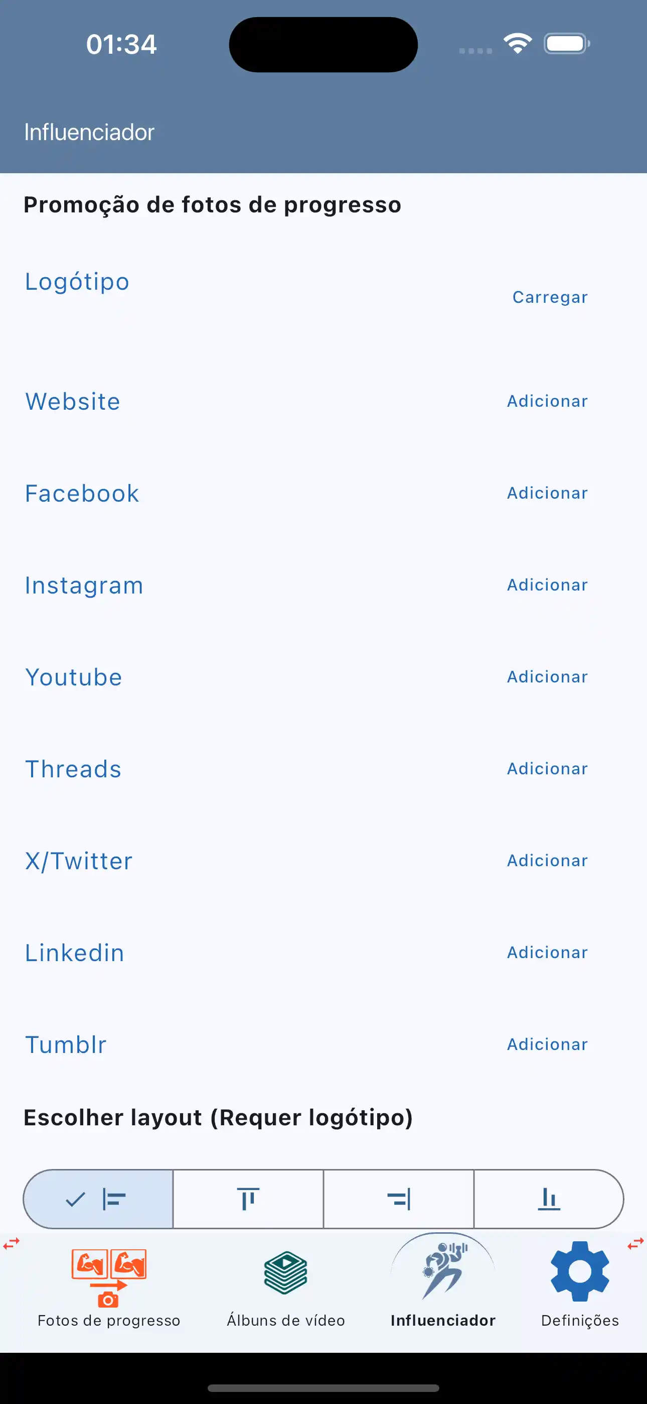 Crie fotos de progresso com a marca