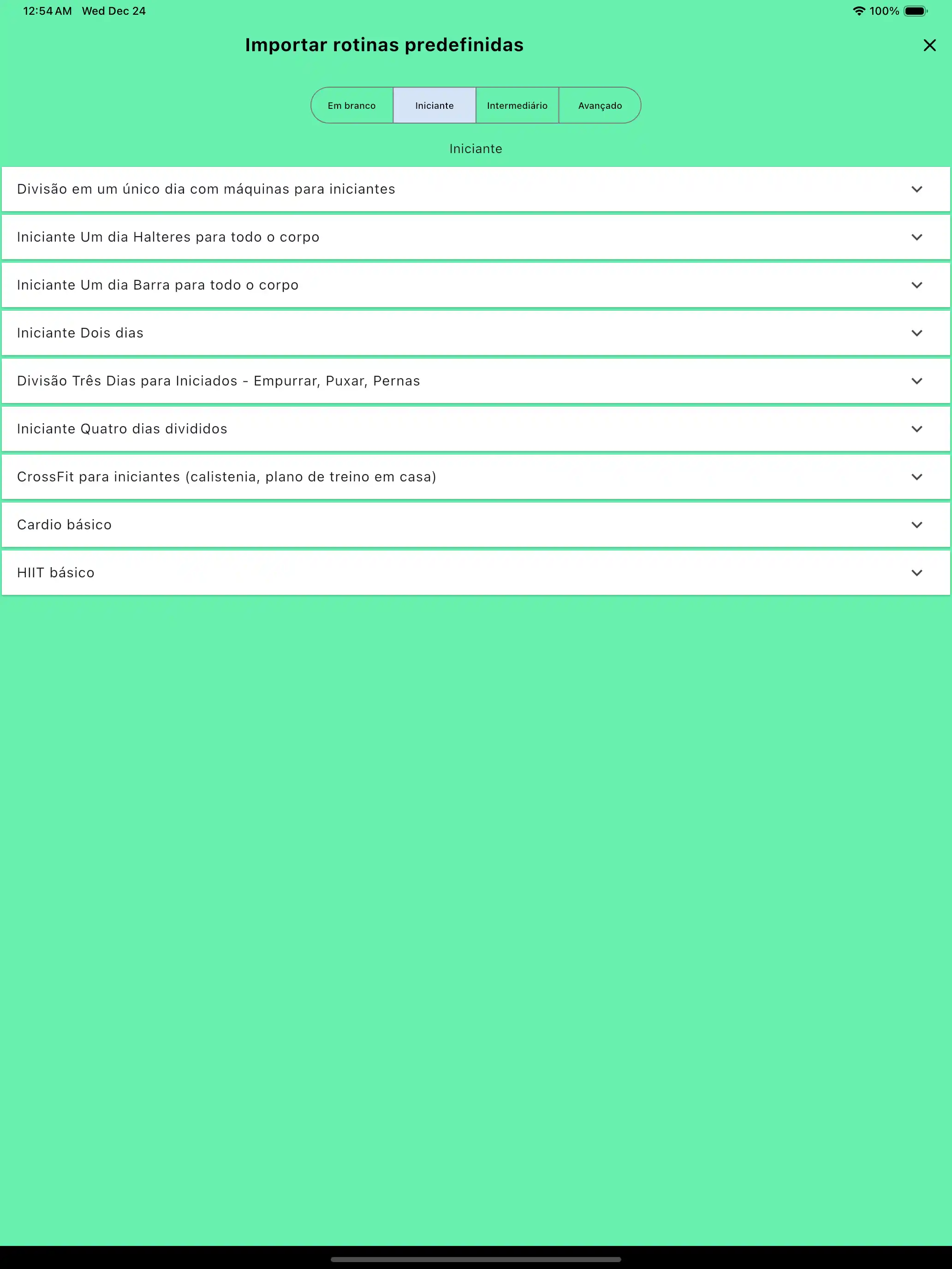 Rotinas importam modelos padrão para tablet