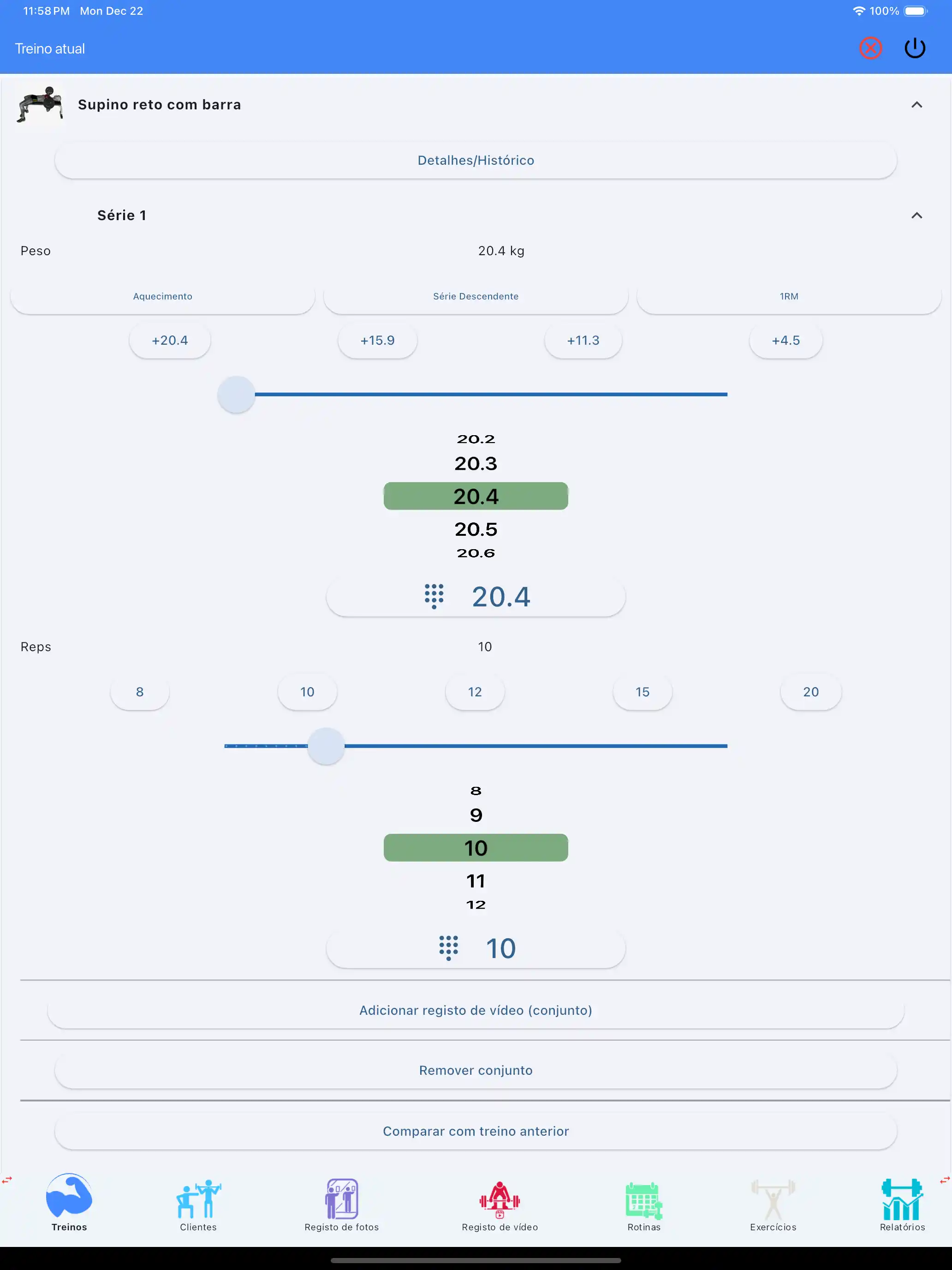 Tablet iPad para acompanhamento de levantamento de peso