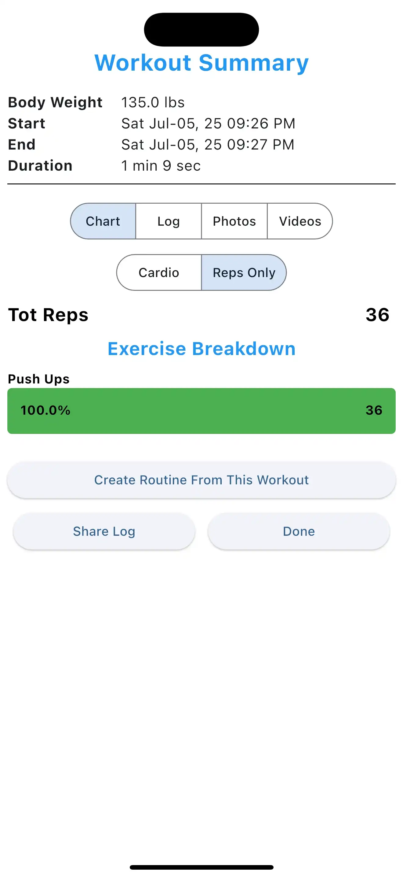 Reps Only Workout Summary