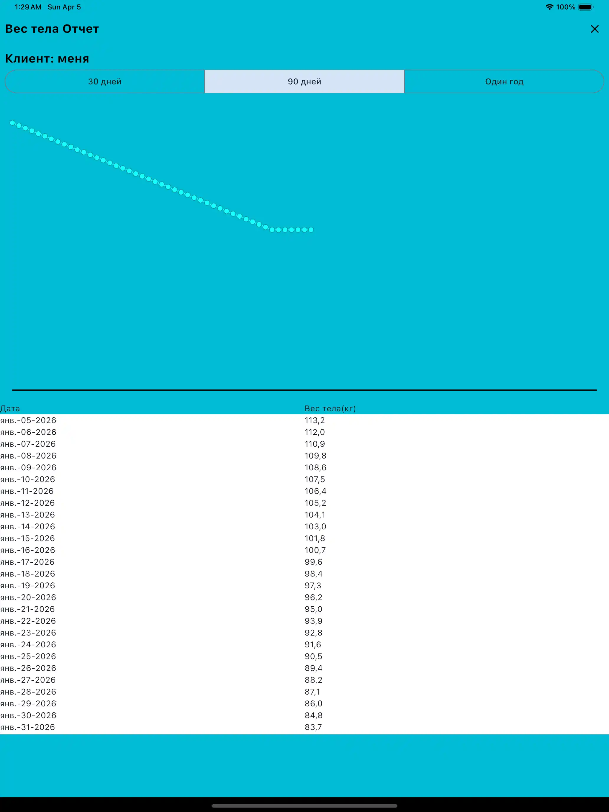 Отчет по весу тела планшет