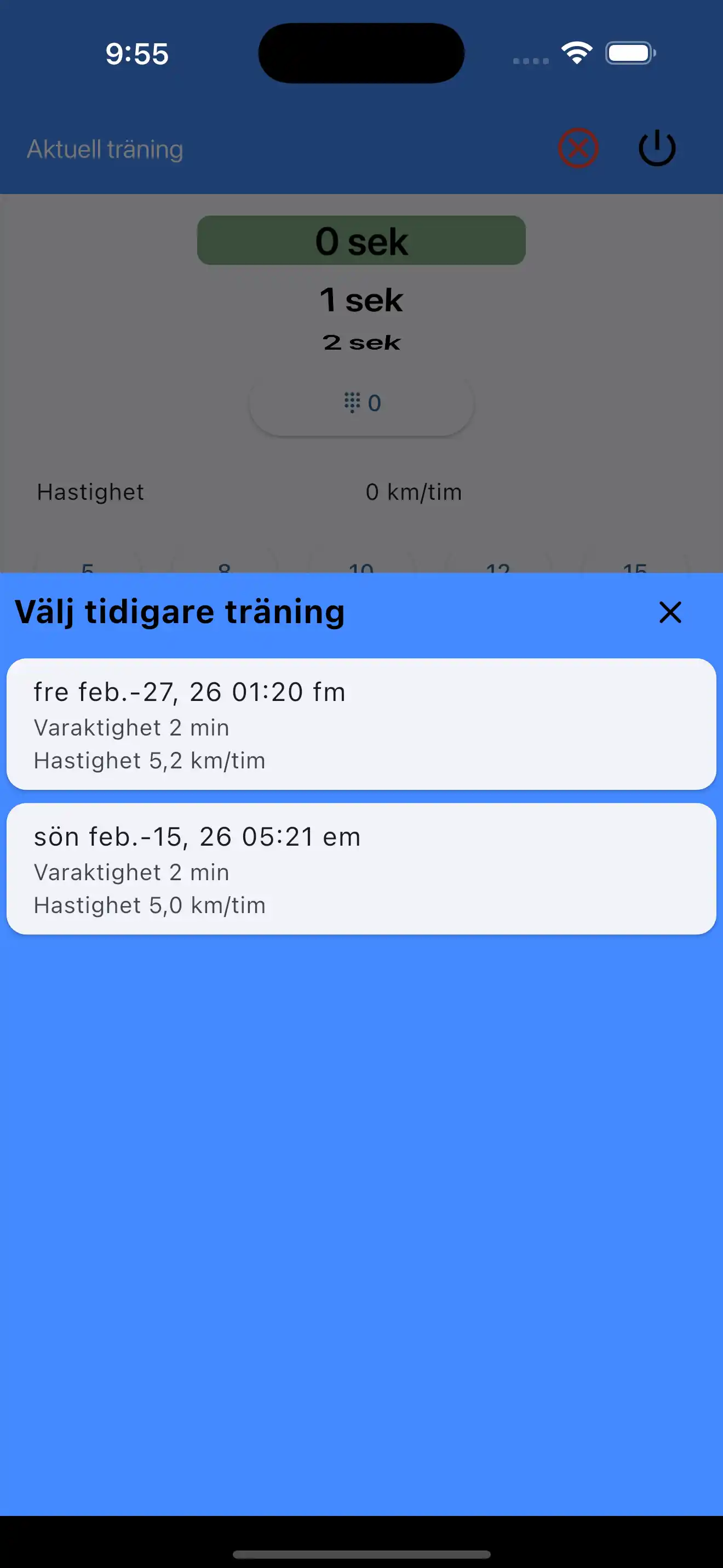 Välj senaste inställningar konditionsuthållighet
