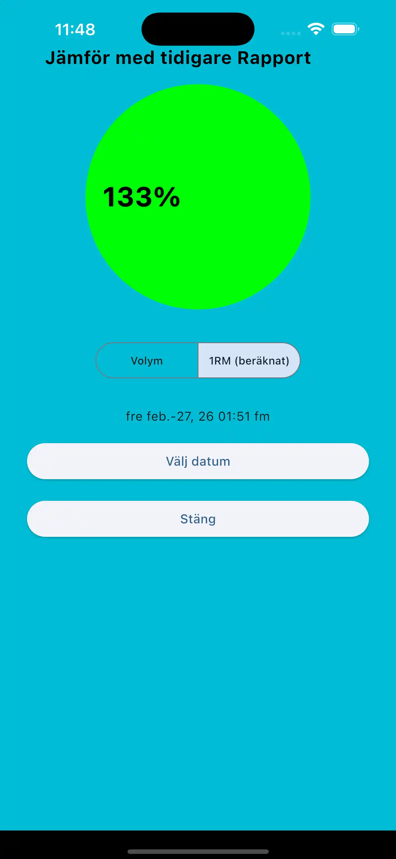 Jämför tidigare styrketräning 1RM