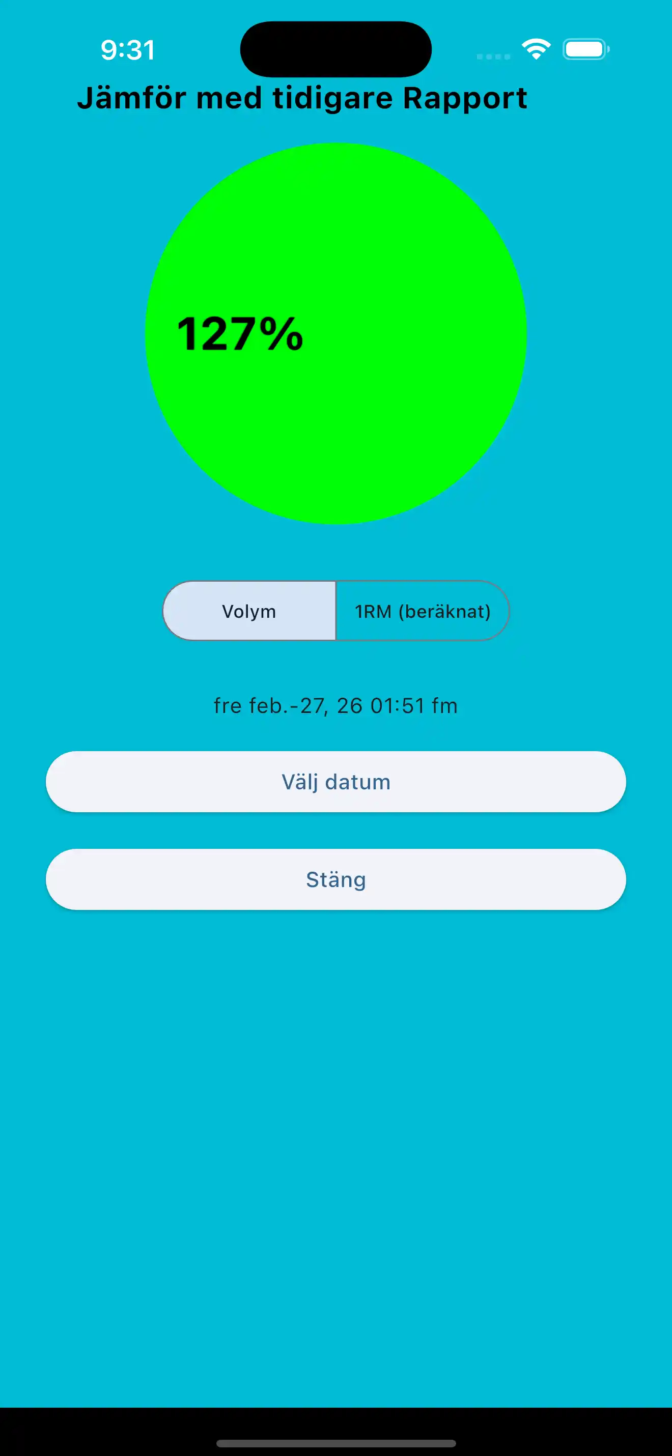 Jämför tidigare styrketräningsvolym