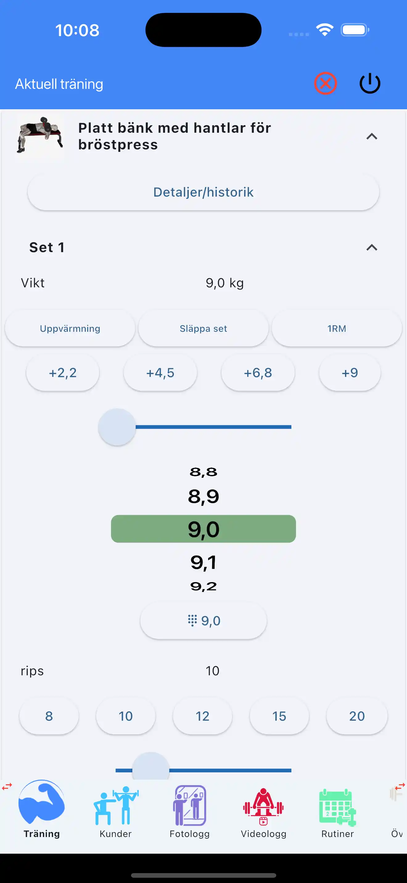 Hantelövning spårning telefon
