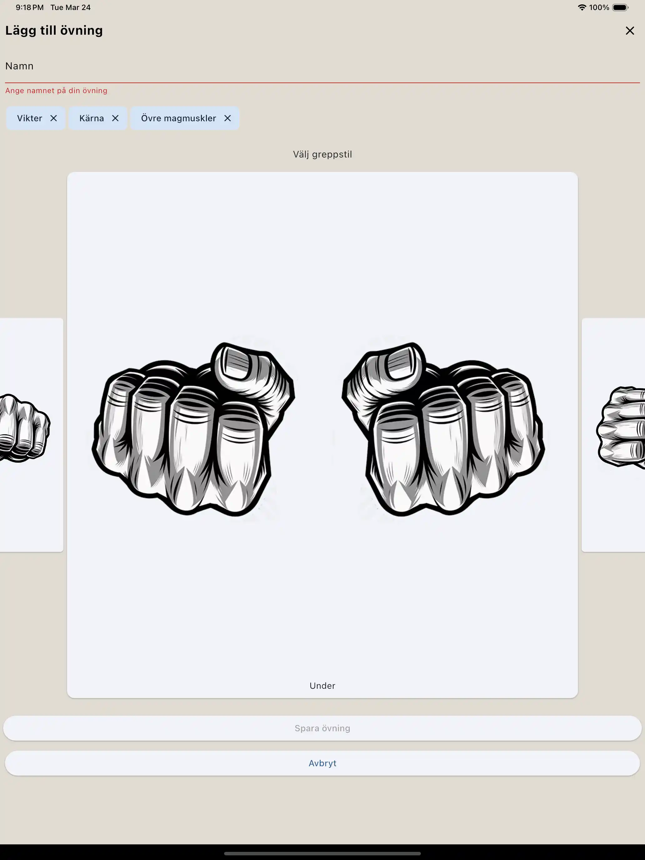 Övningsskapande grepp surfplatta