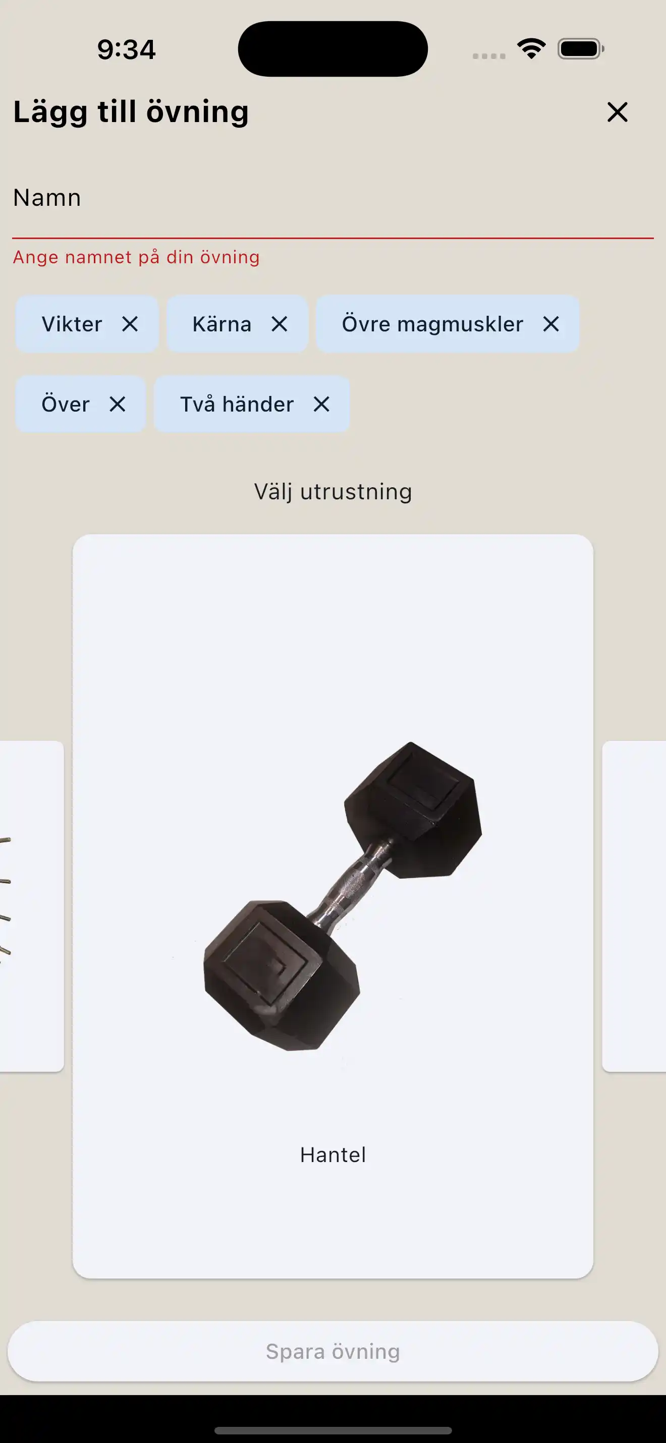 Övningskonfiguration på telefon