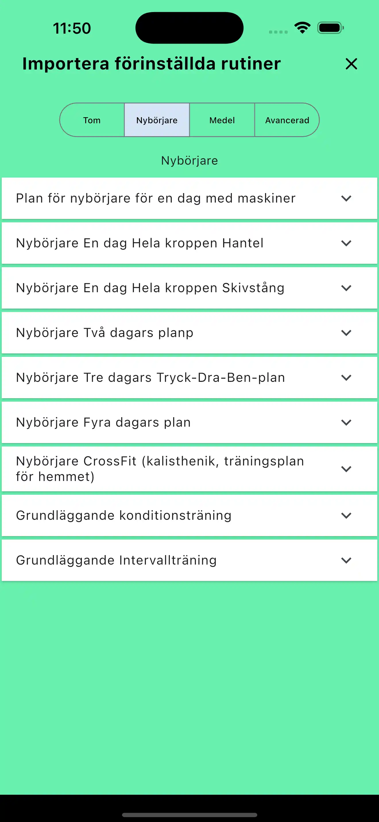 Rutiner importera standardmallar telefon