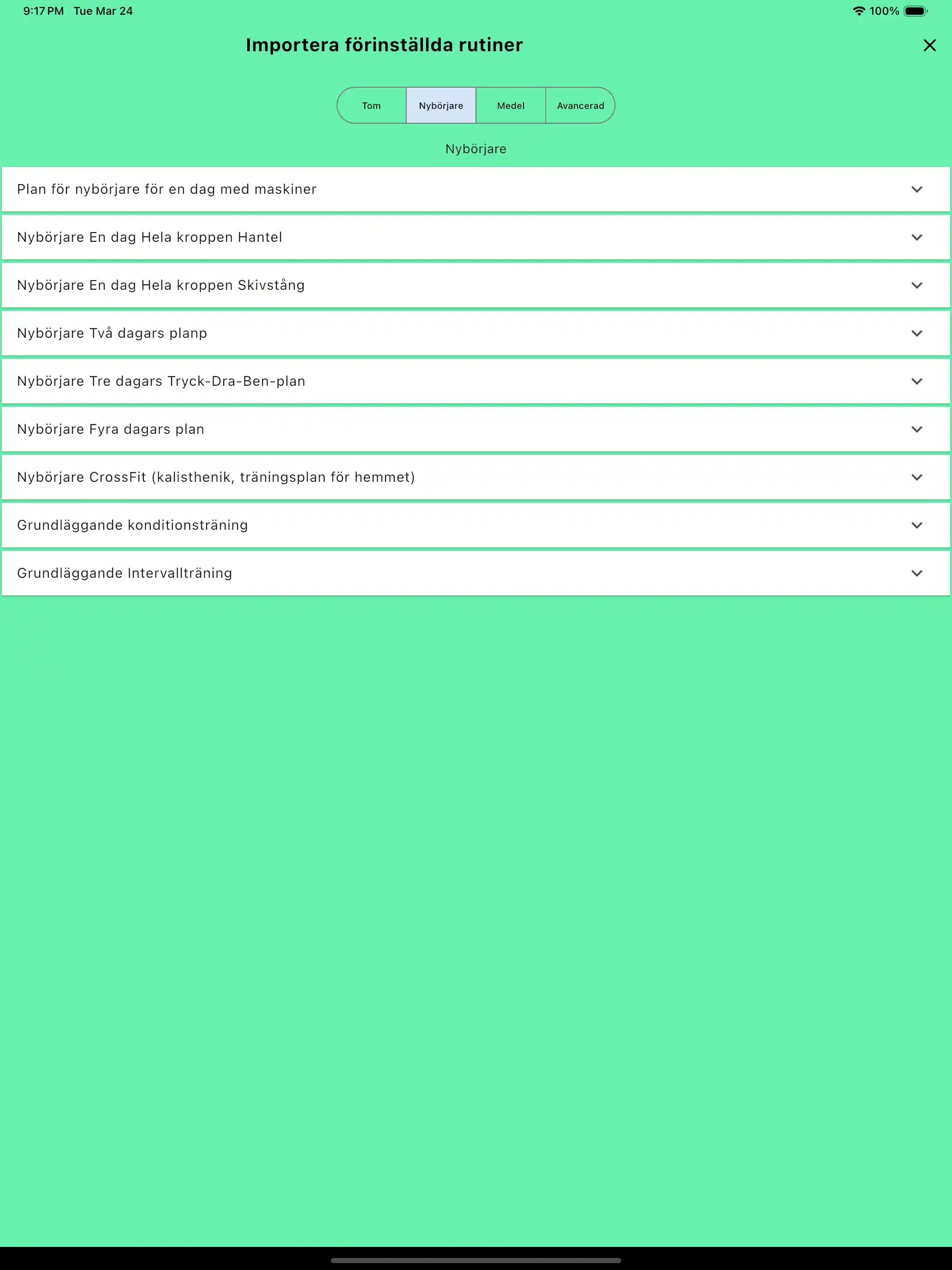 Rutiner importera standardmallar surfplatta