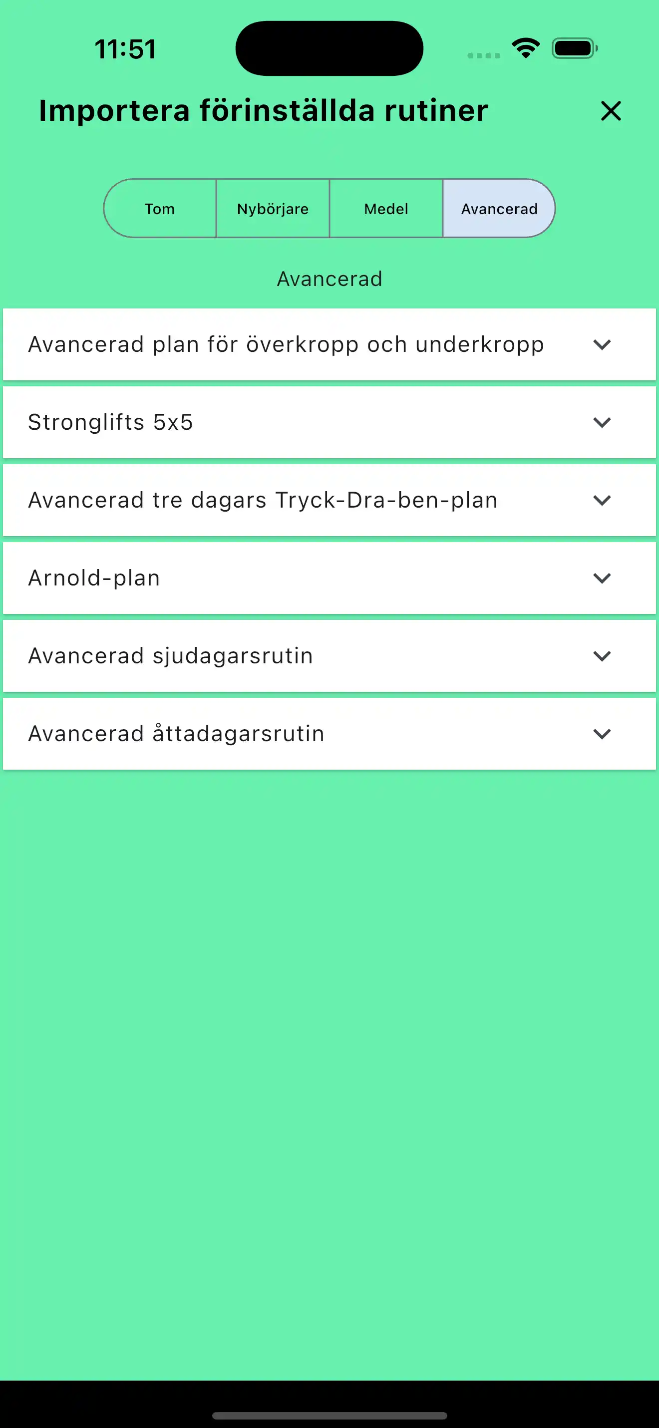 Rutiner importera standardmallar telefon