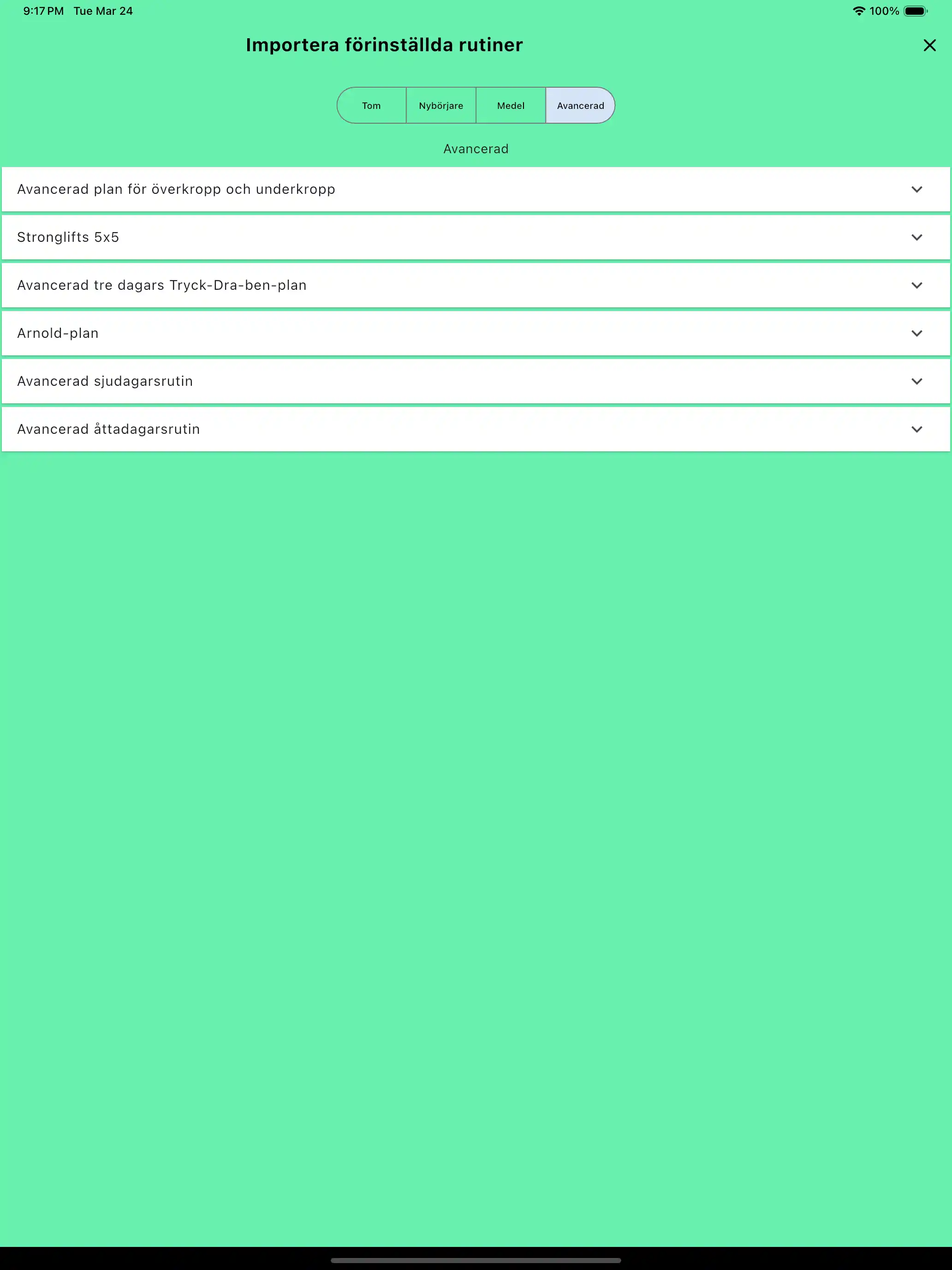 Rutiner importera standardmallar surfplatta