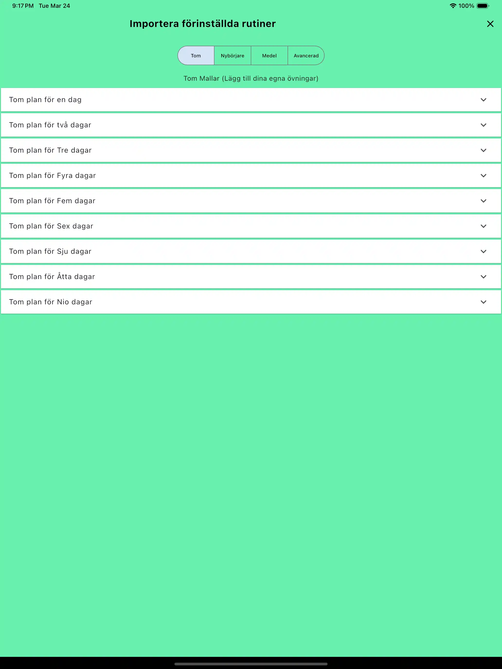 Rutiner importera förinställda blanka surfplatta