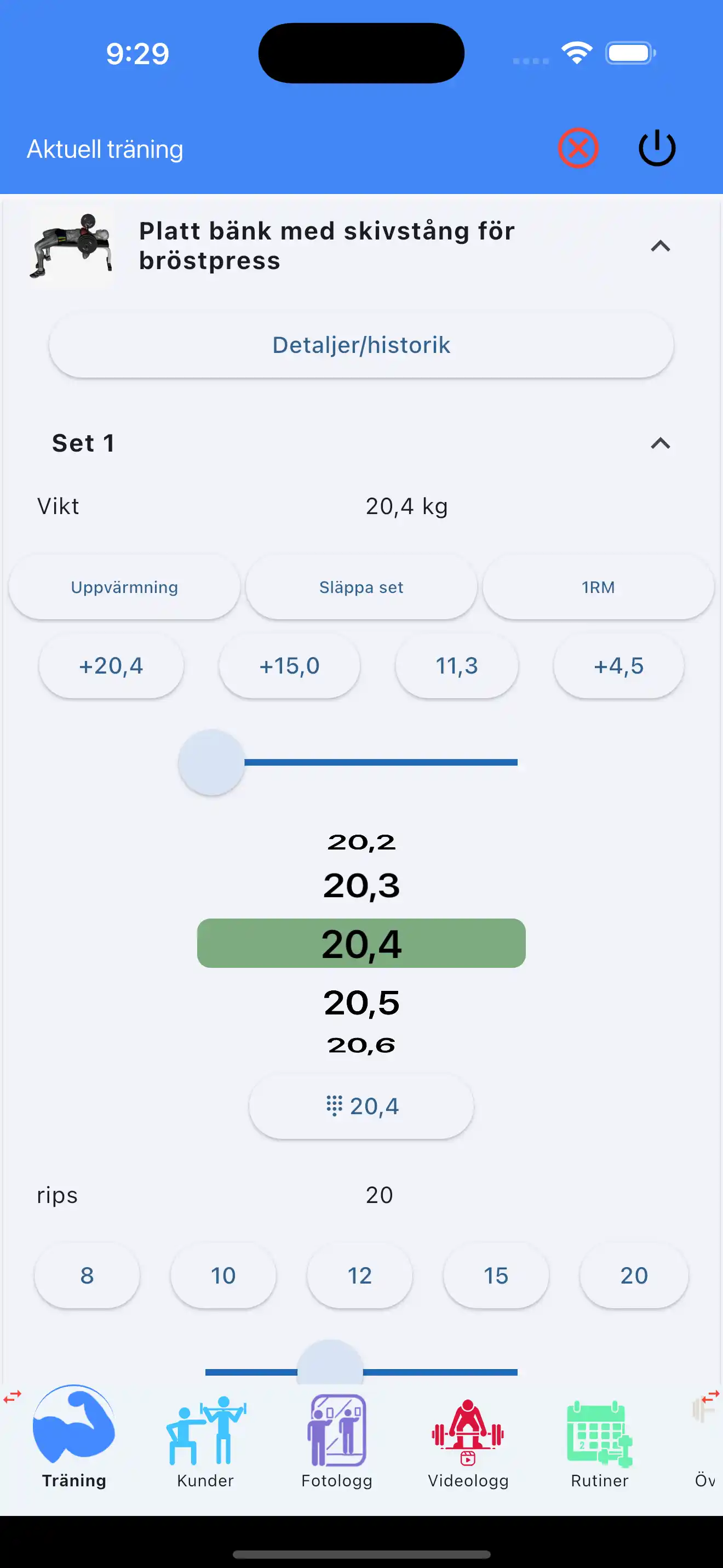 Inmatning med ett finger i Styrketräning