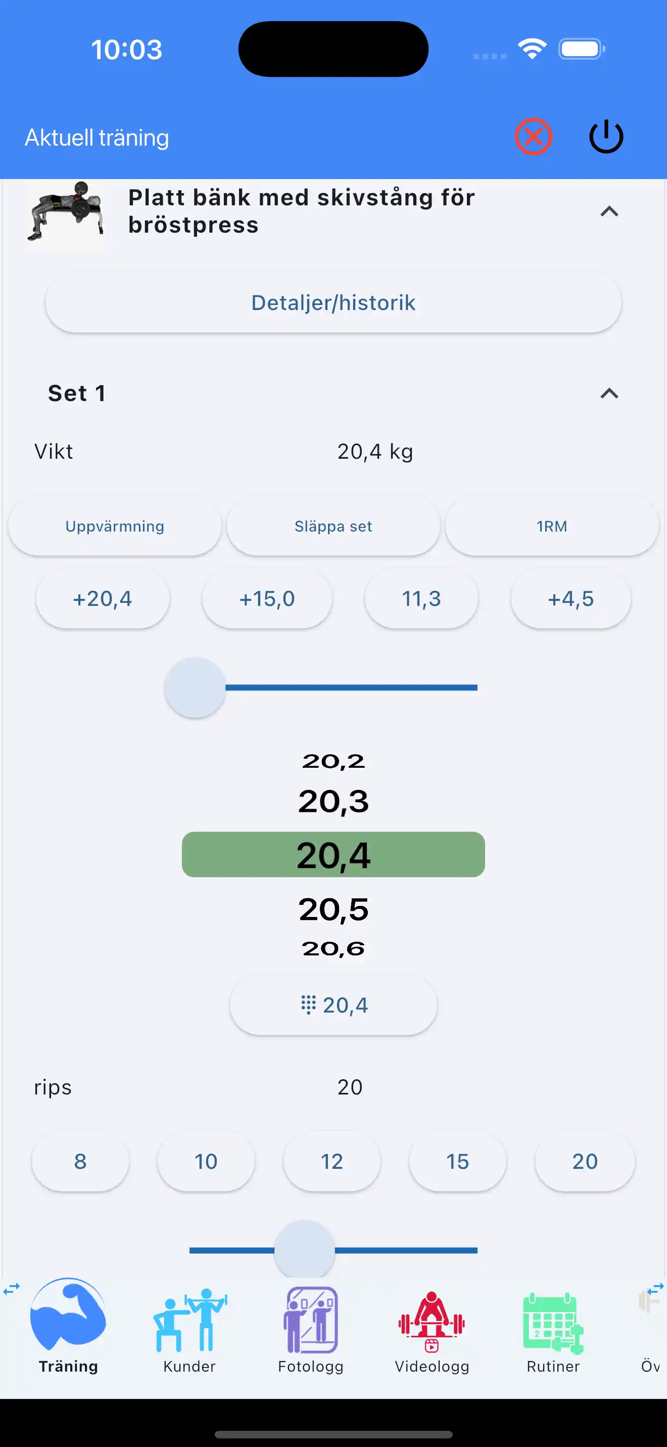 Spårning av styrketräning telefon