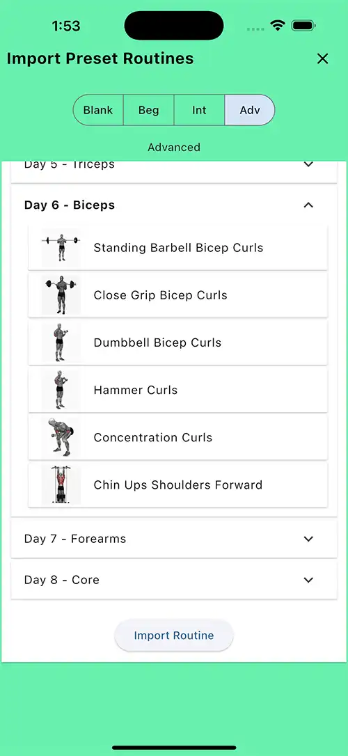 Advanced Eight Day Split Day 6 Biceps