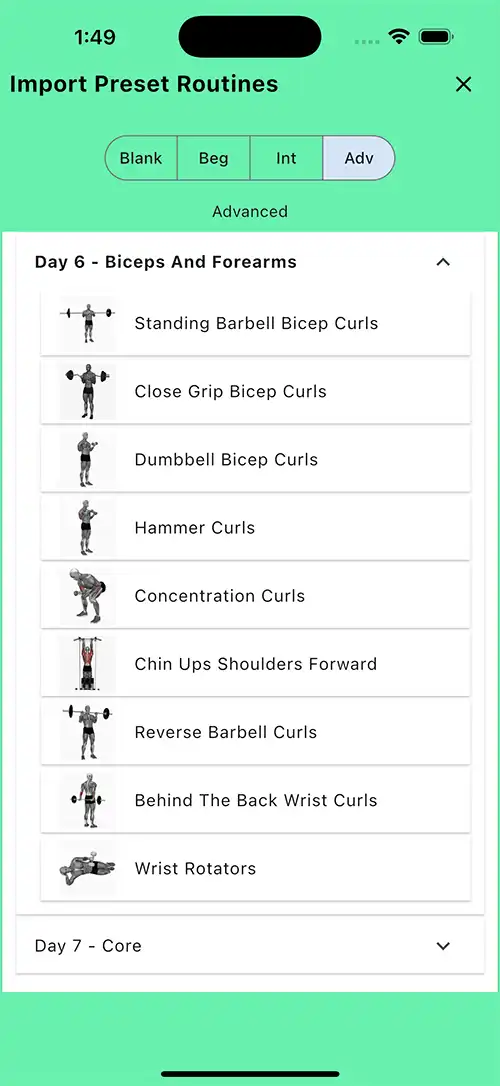 Advanced Seven Day Split Day 6 Biceps Forearms