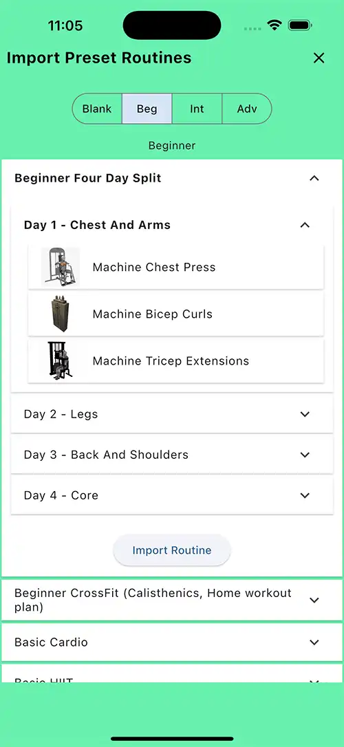 Beginner Four Day Split Day 1 Chest and Arms