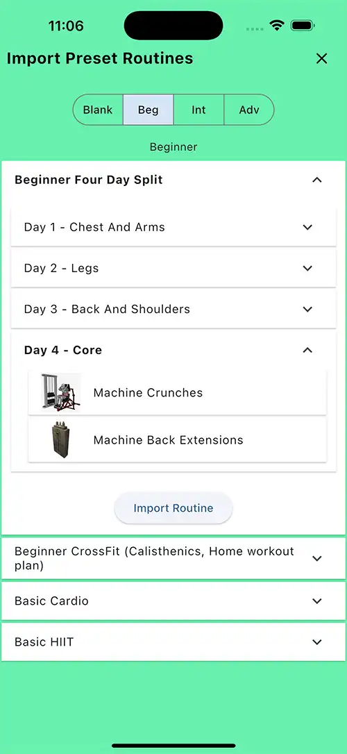 Beginner Four Day Split Day 4 Core