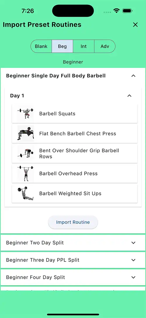 Beginner Single Day Full Body Barbell Split