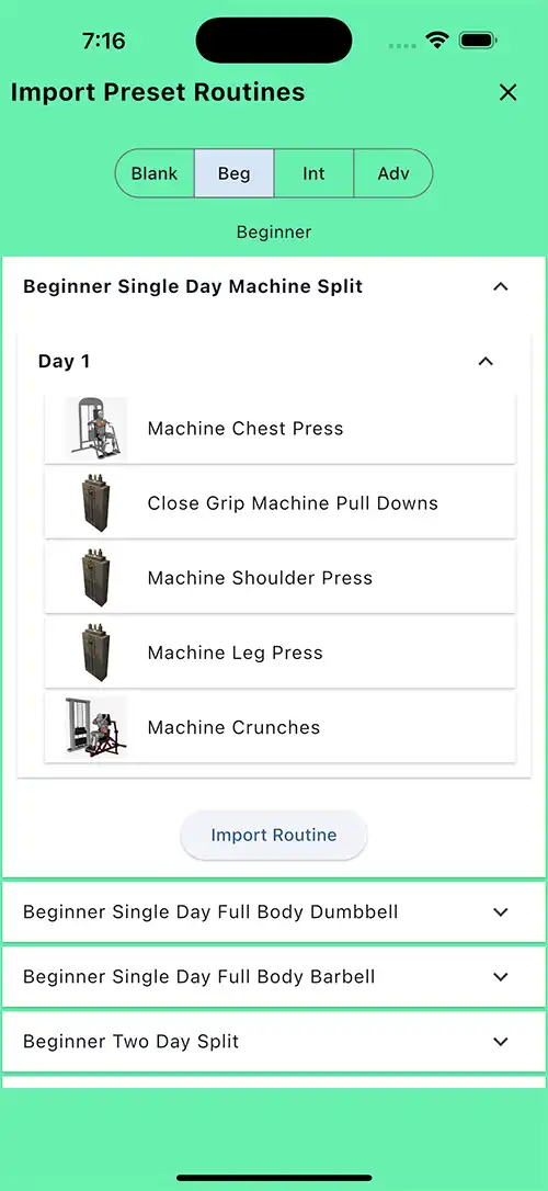 Beginner Single Day Machine Split