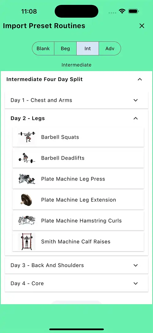Intermediate Four Day Split Day 2 Legs