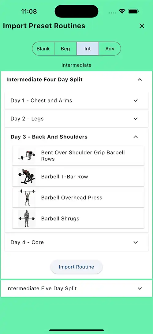 Intermediate Four Day Split Day 3 Back and Shoulders